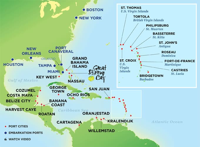 Vacaciones en crucero por el Caribe: mapa de puertos | Norwegian Cruise