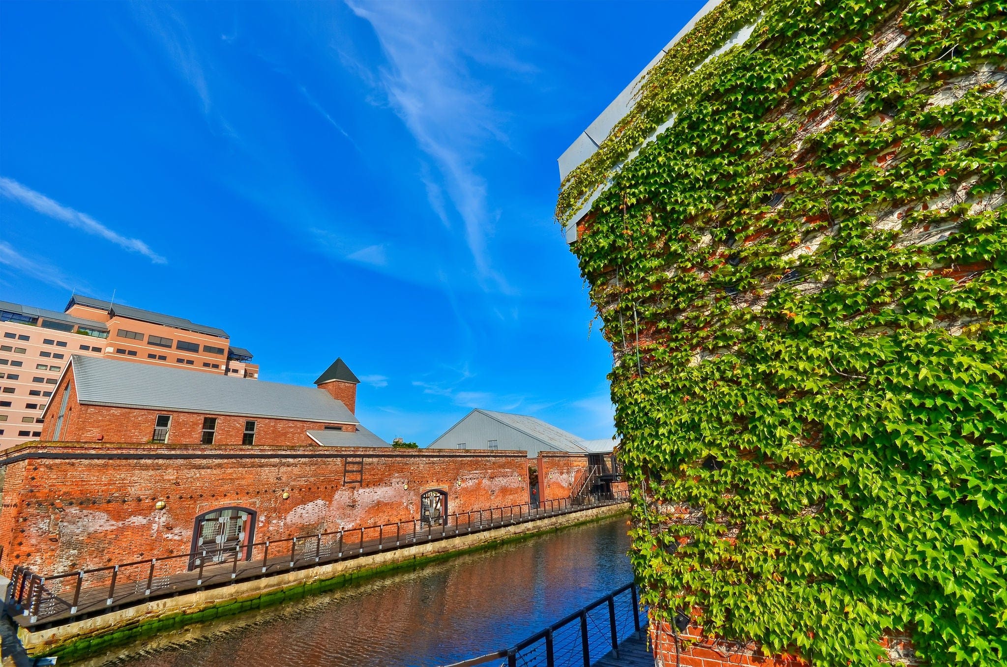 Hakodate, Japan - July 8 : View of the Kanemori Red Brick Warehouses in a sunny day at the Hakodate port in Hakodate, Hokkaido, Japan on July 8, 2014.