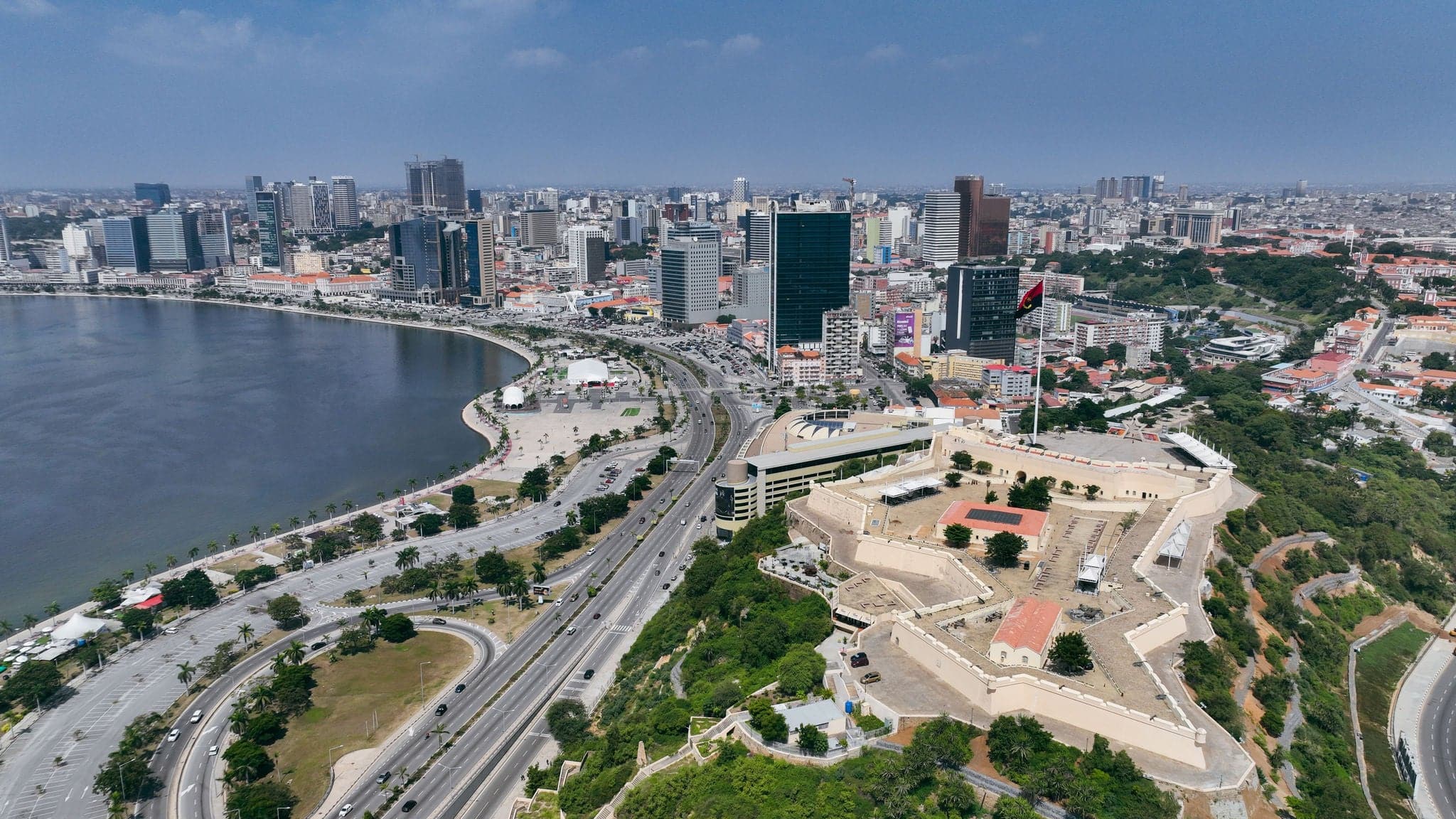 Aerial panorama of Luanda, Angola showcasing urban skyline and waterfront