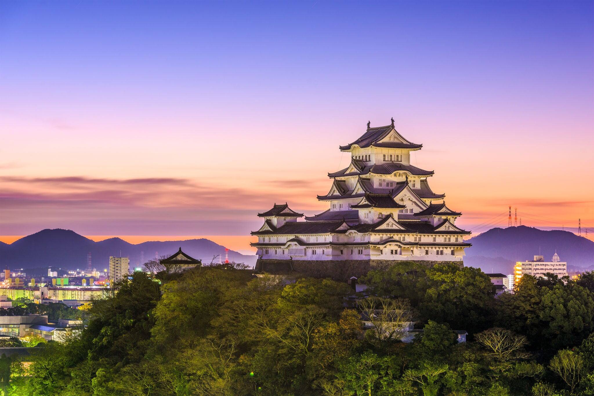 Himeji, Japan dawn at Himeji Castle.