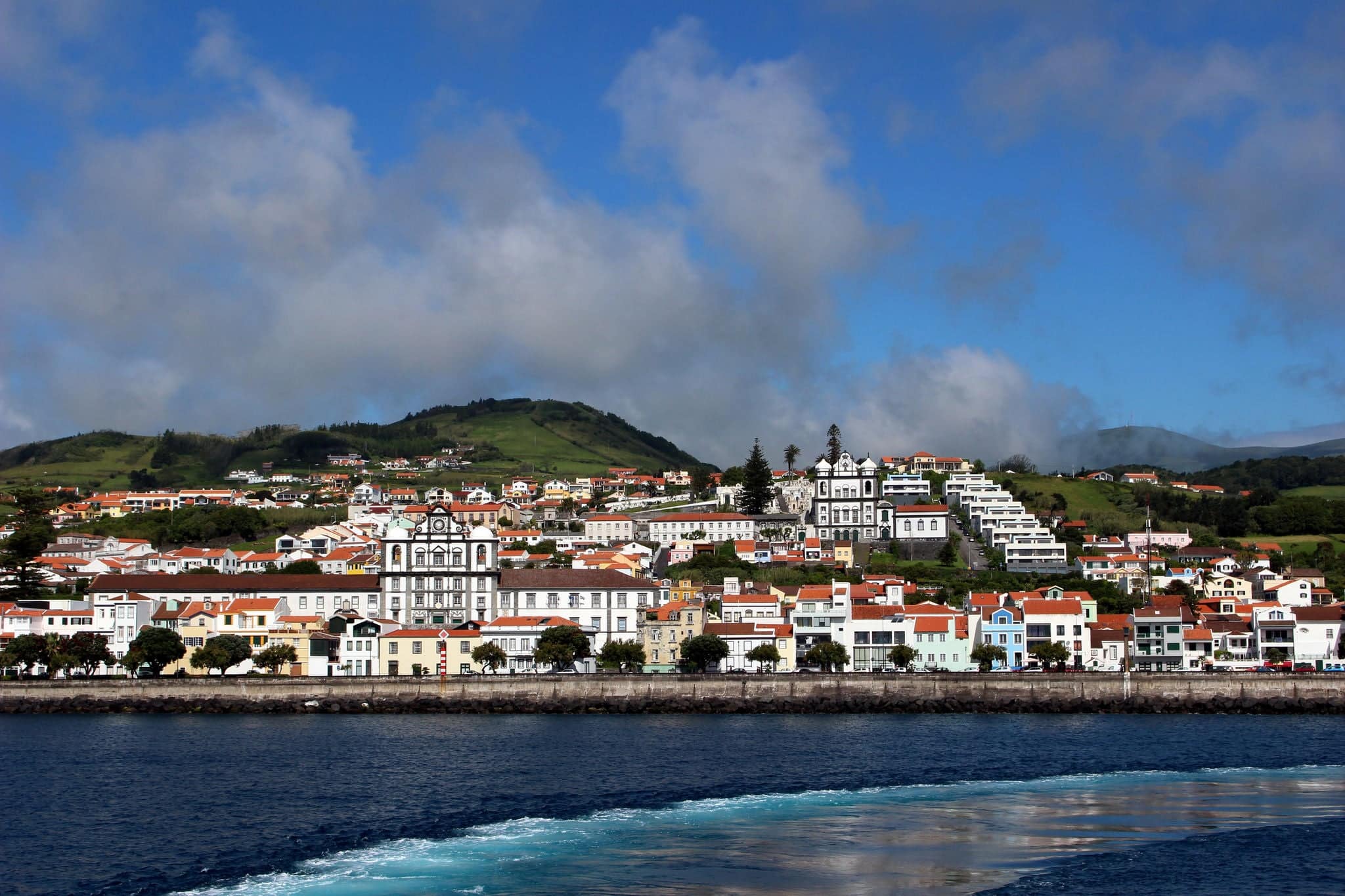 View from the ferry to the capital of the Faial Azores