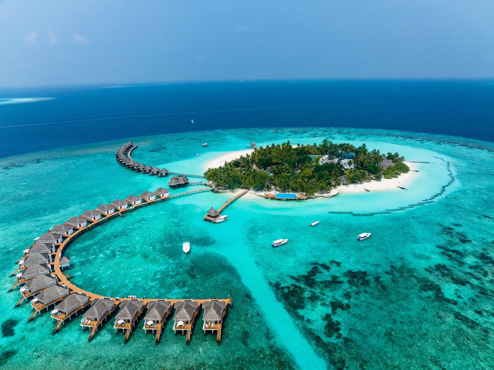 Vista aérea, Maldivas, Atoll del norte de Malé, Océano Índico