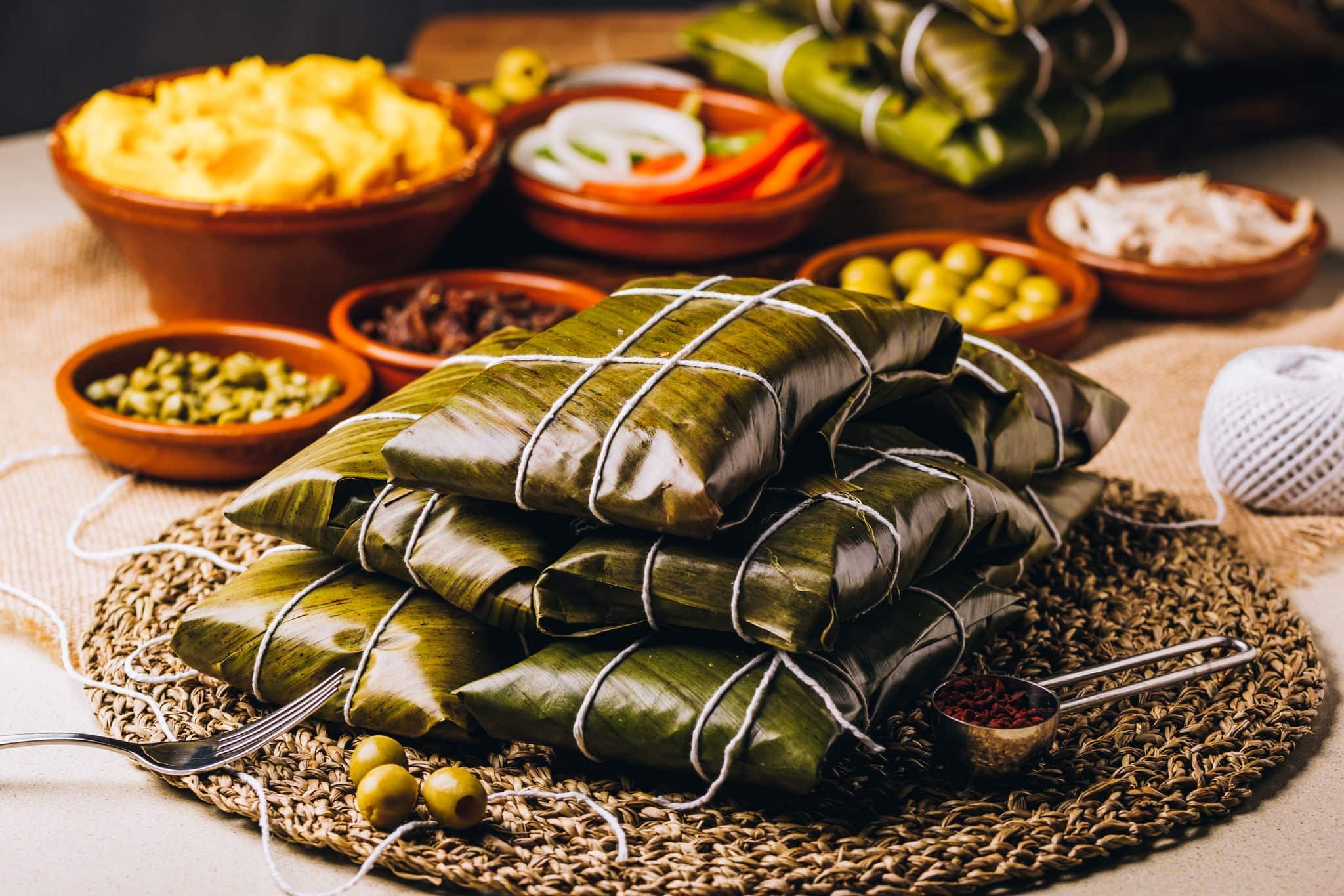 Group of ingredients for the elaboration of Christmas hallacas, typical Venezuelan dish