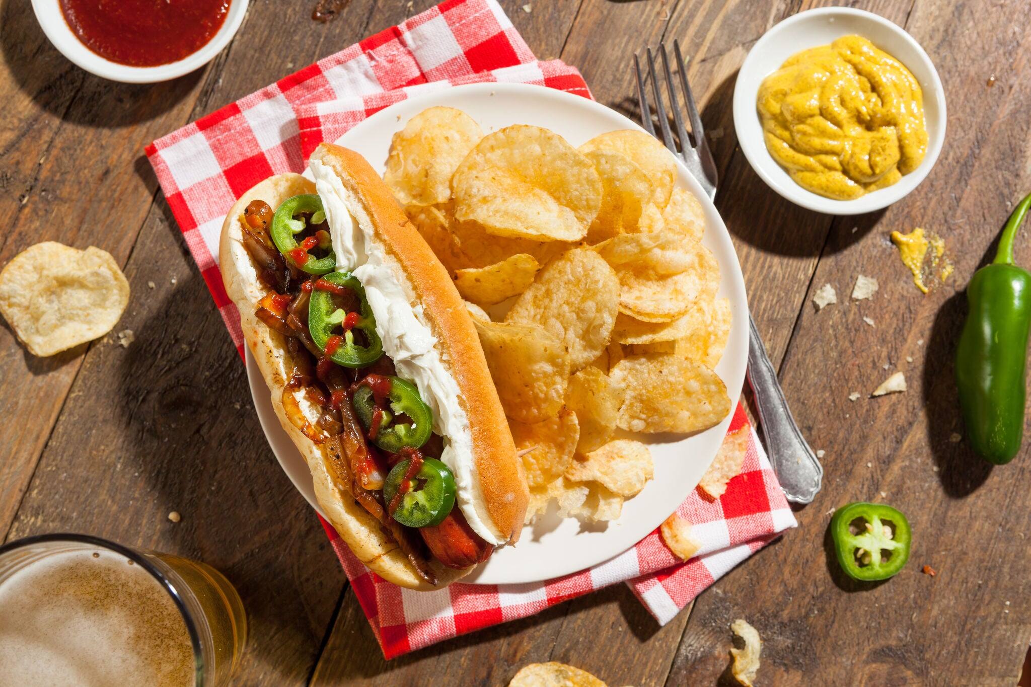 Homemade Seattle Style Hot Dog with Cream Cheese and Onions