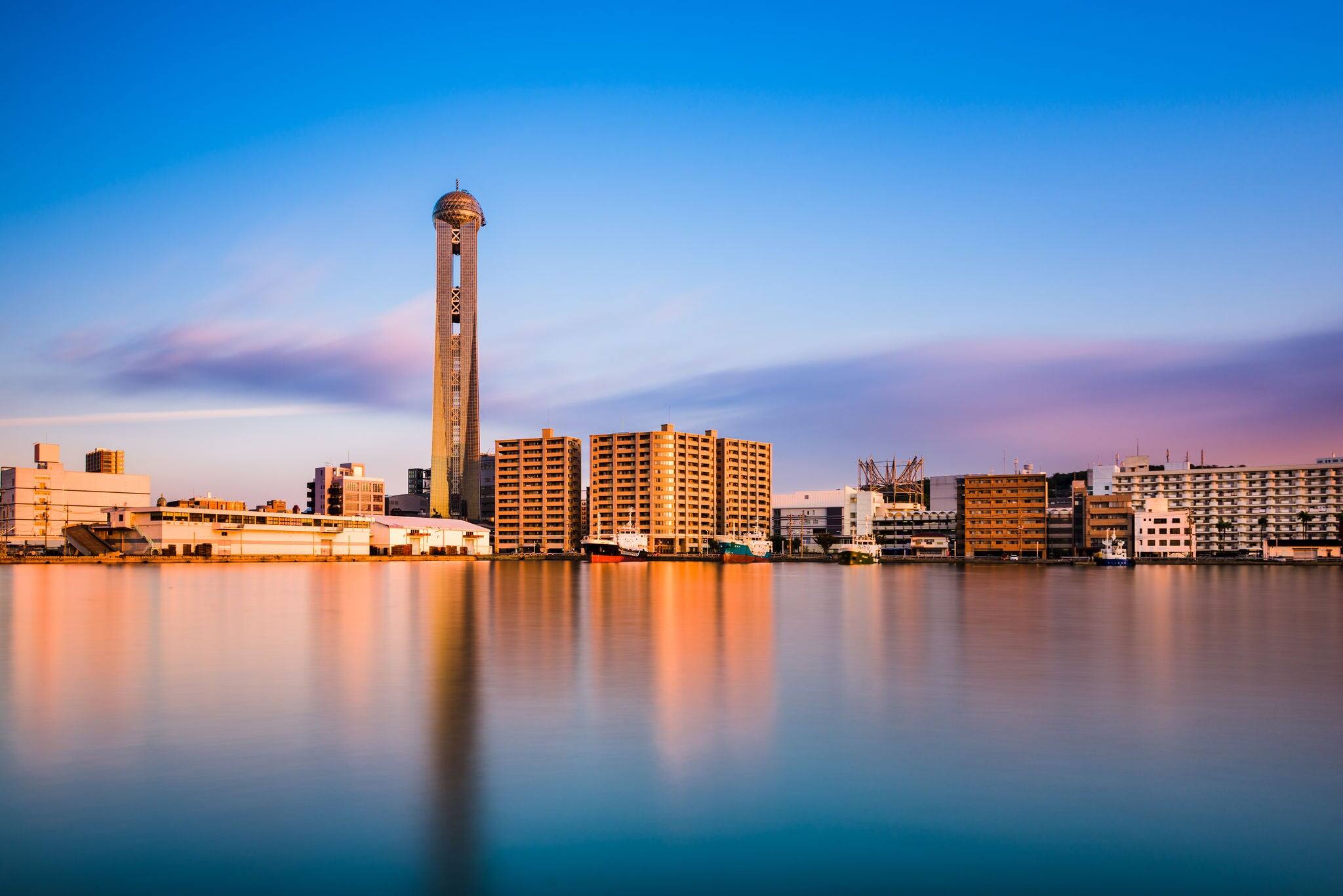 Shimonoseki, Japan waterfront skyline at the tower.
