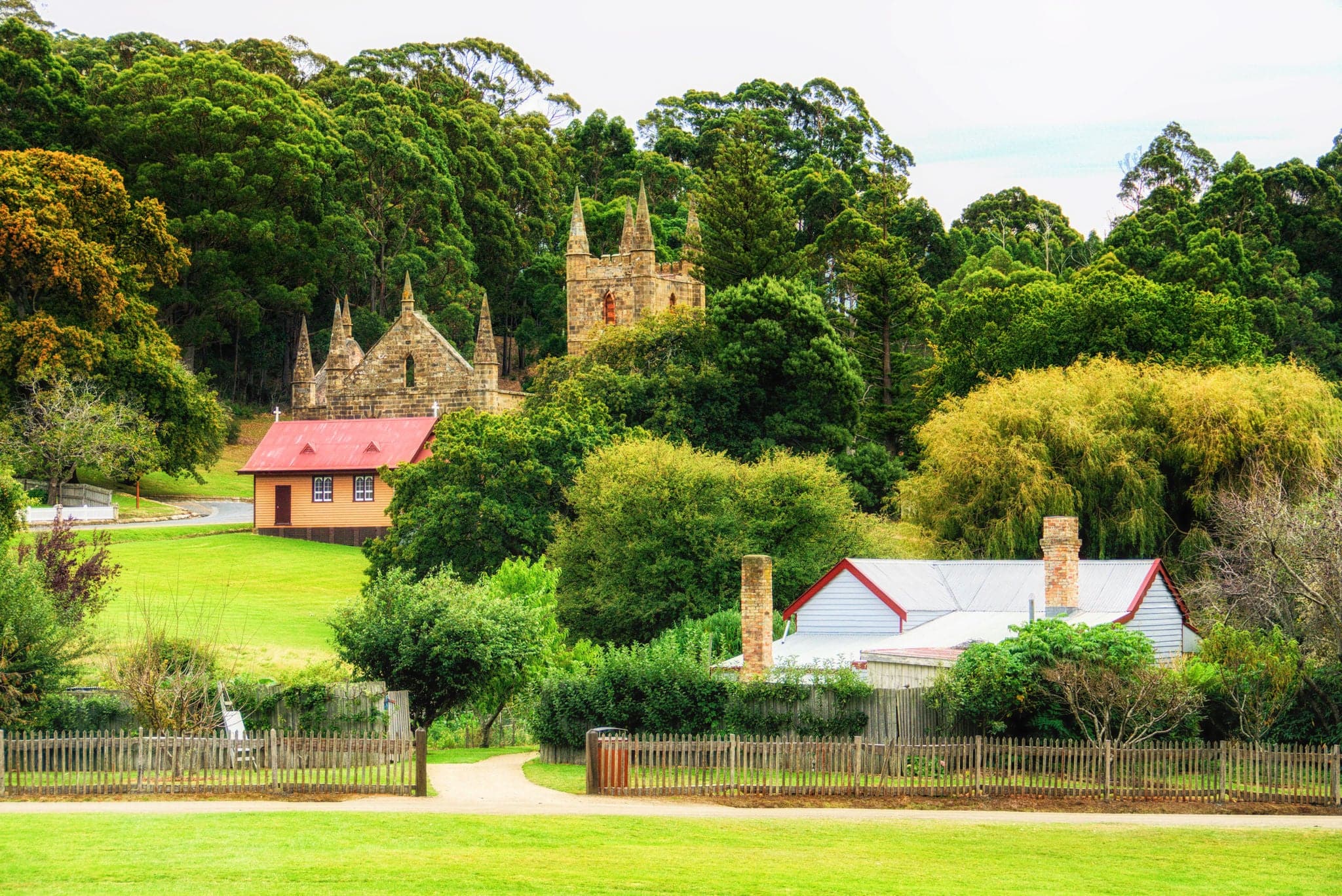 Building ruins at Port Arthur, Tasmania which was once a penal settlement in Australia's convict beginnings.
