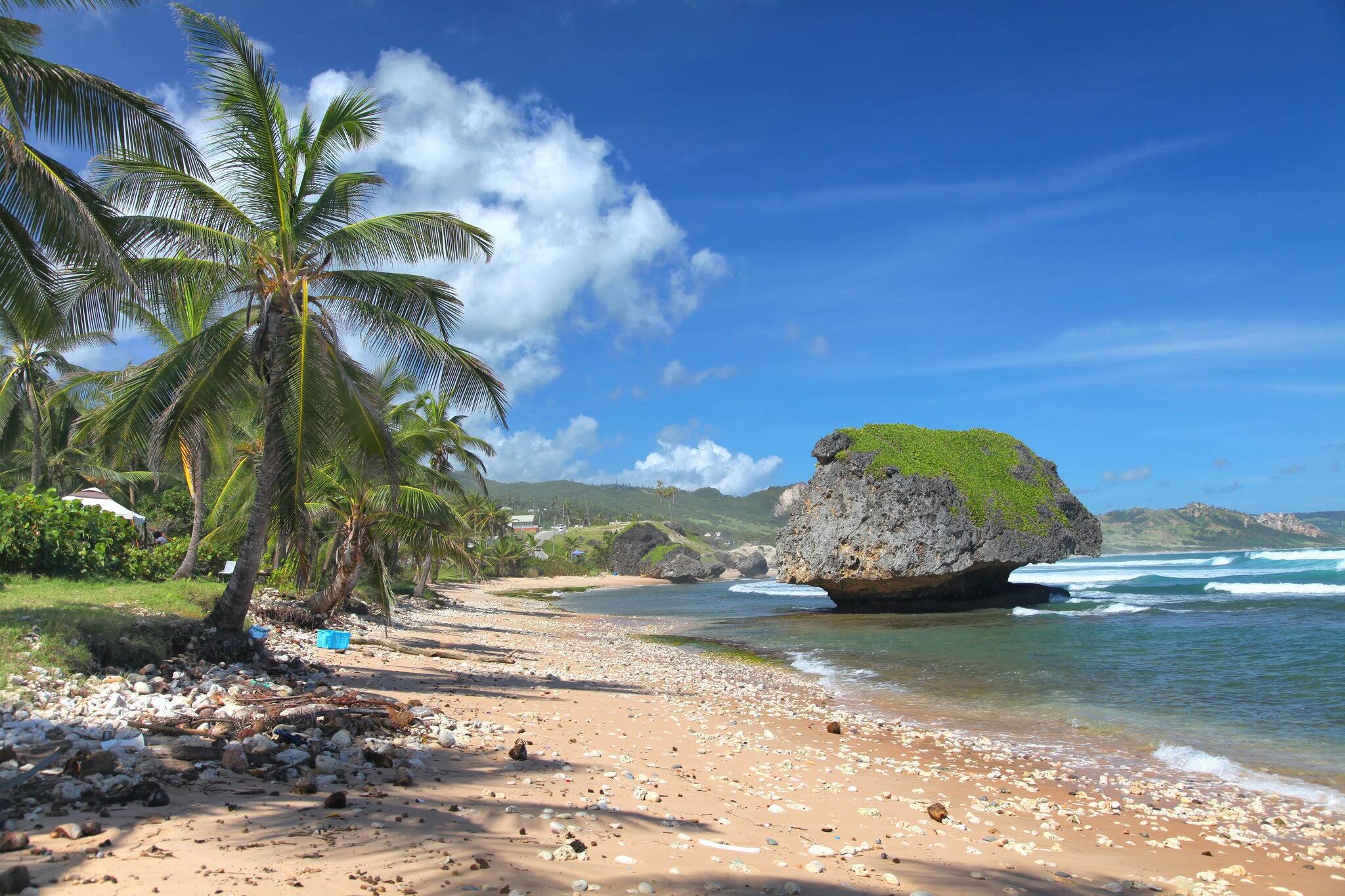 A lonely beach at Bathsheba, on the Atlantic side of Barbados, Lesser Antilles