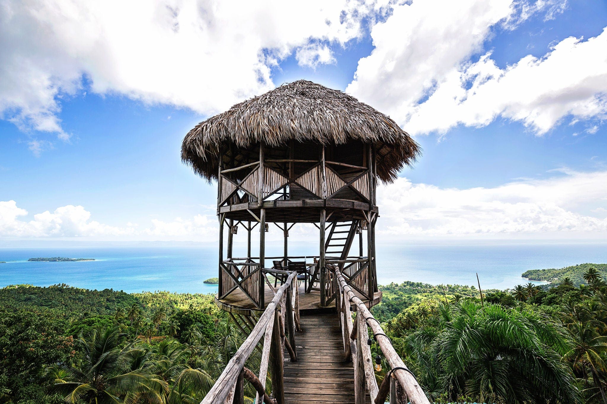 View to the Atlantic ocean and coastline in Samana, Dominican Republic