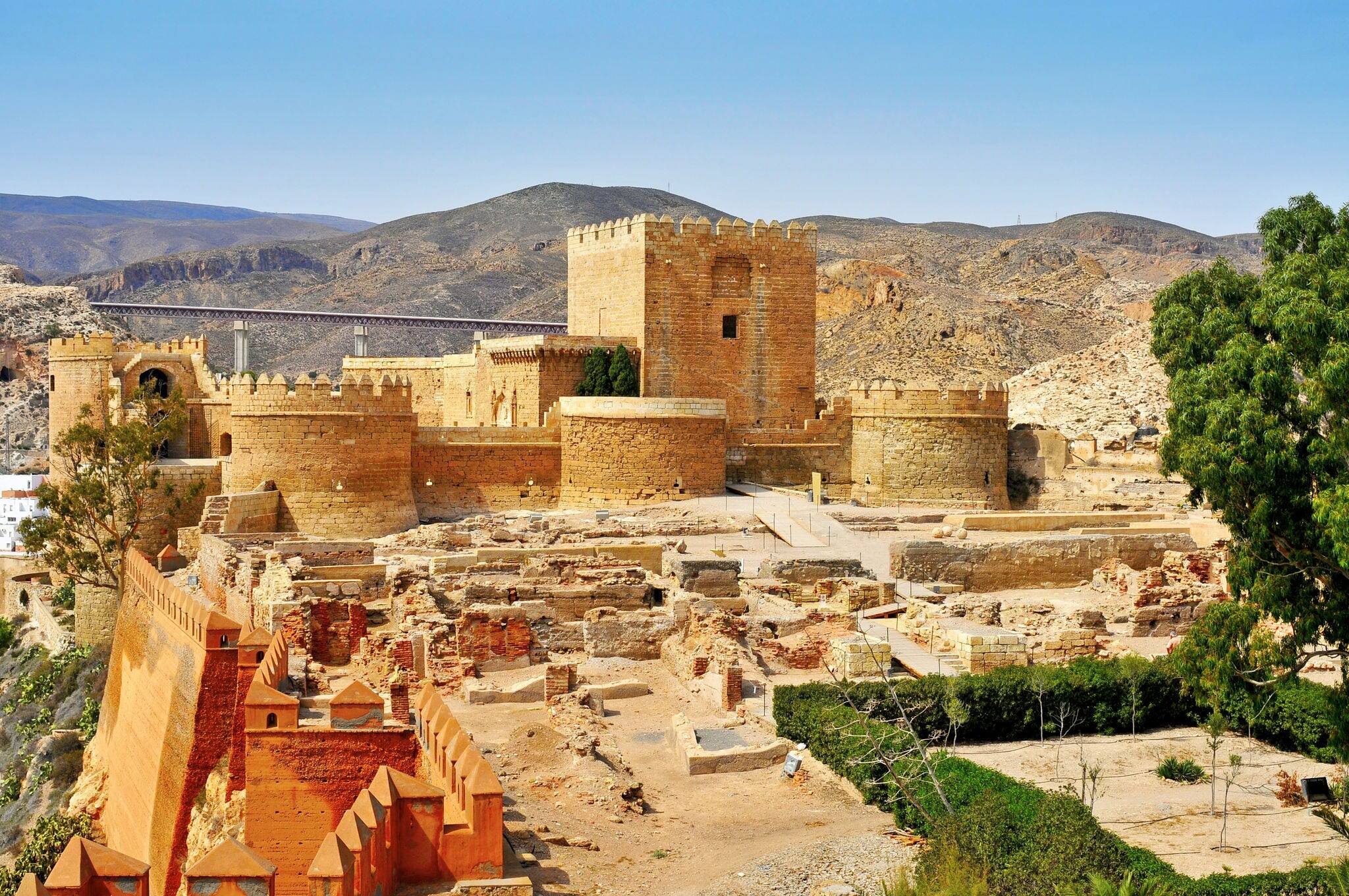 a view of the walls of the Alcazaba of Almeria, in Almeria, Spain