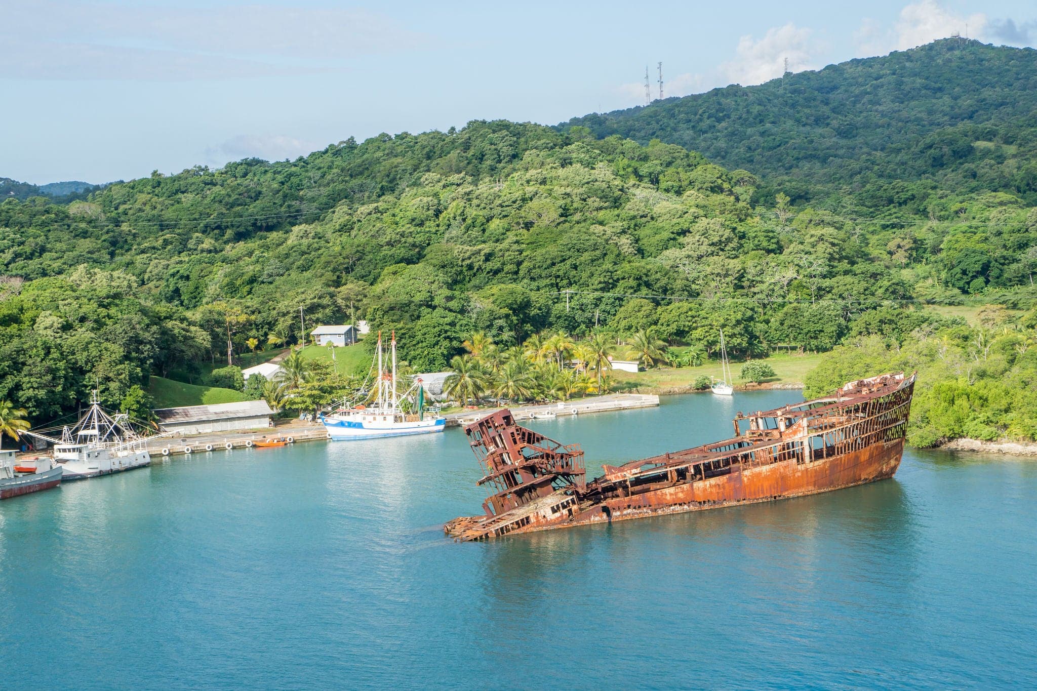 Wrecked ship on coast of Roatan, Honduras