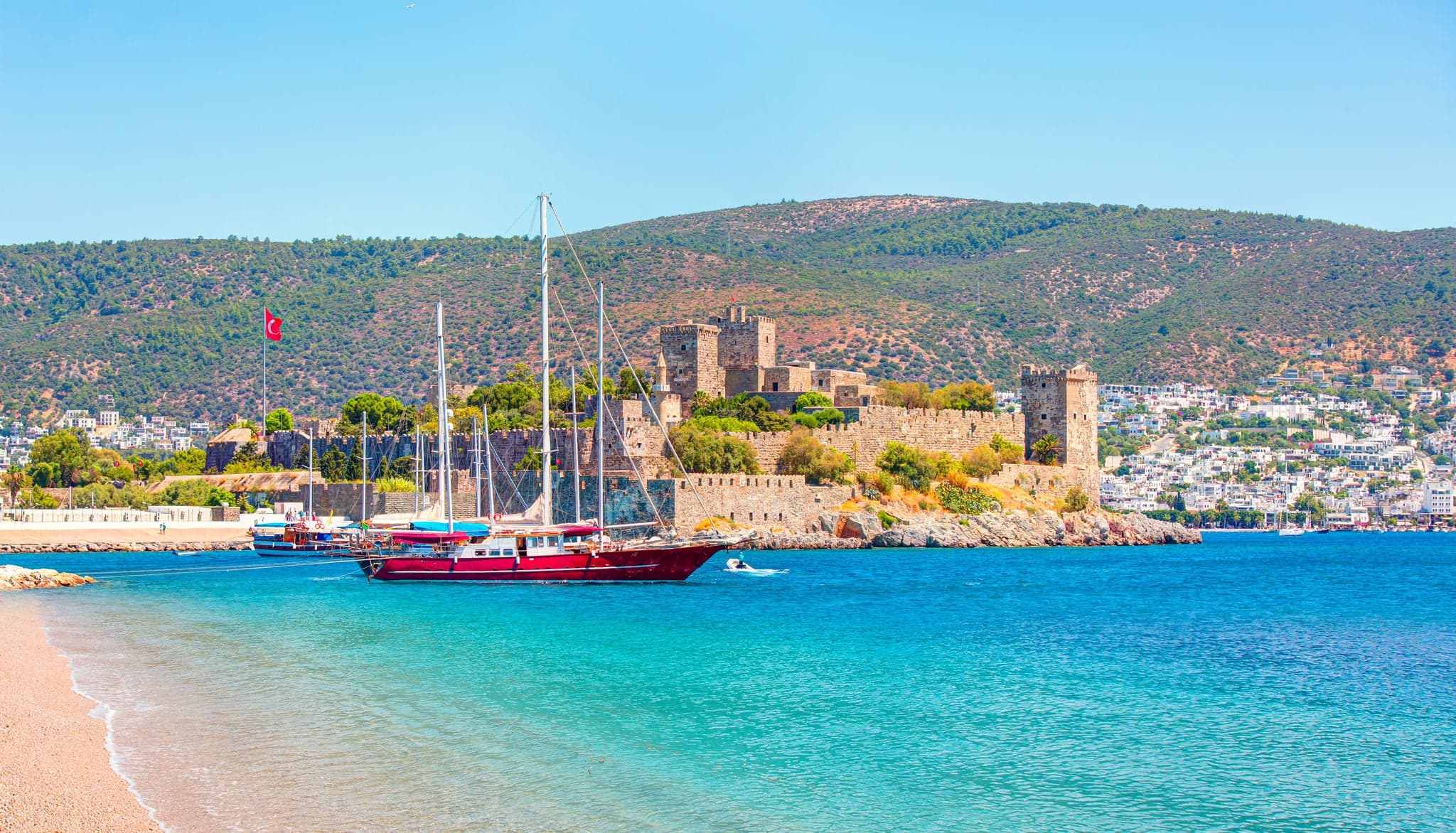Panoramic view of Saint Peter Castle (Bodrum castle) and marina