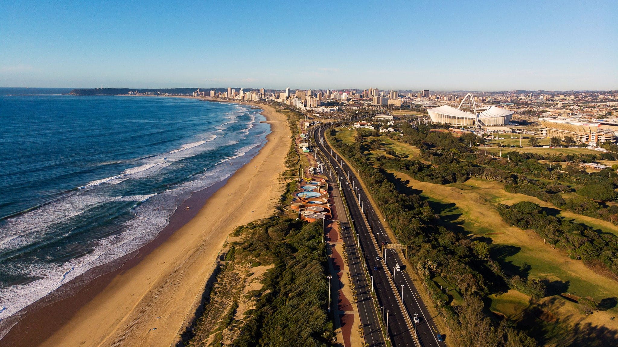Looking back on the Durban Skyline from the Blue Lagoon Beach, Durban, South Africa