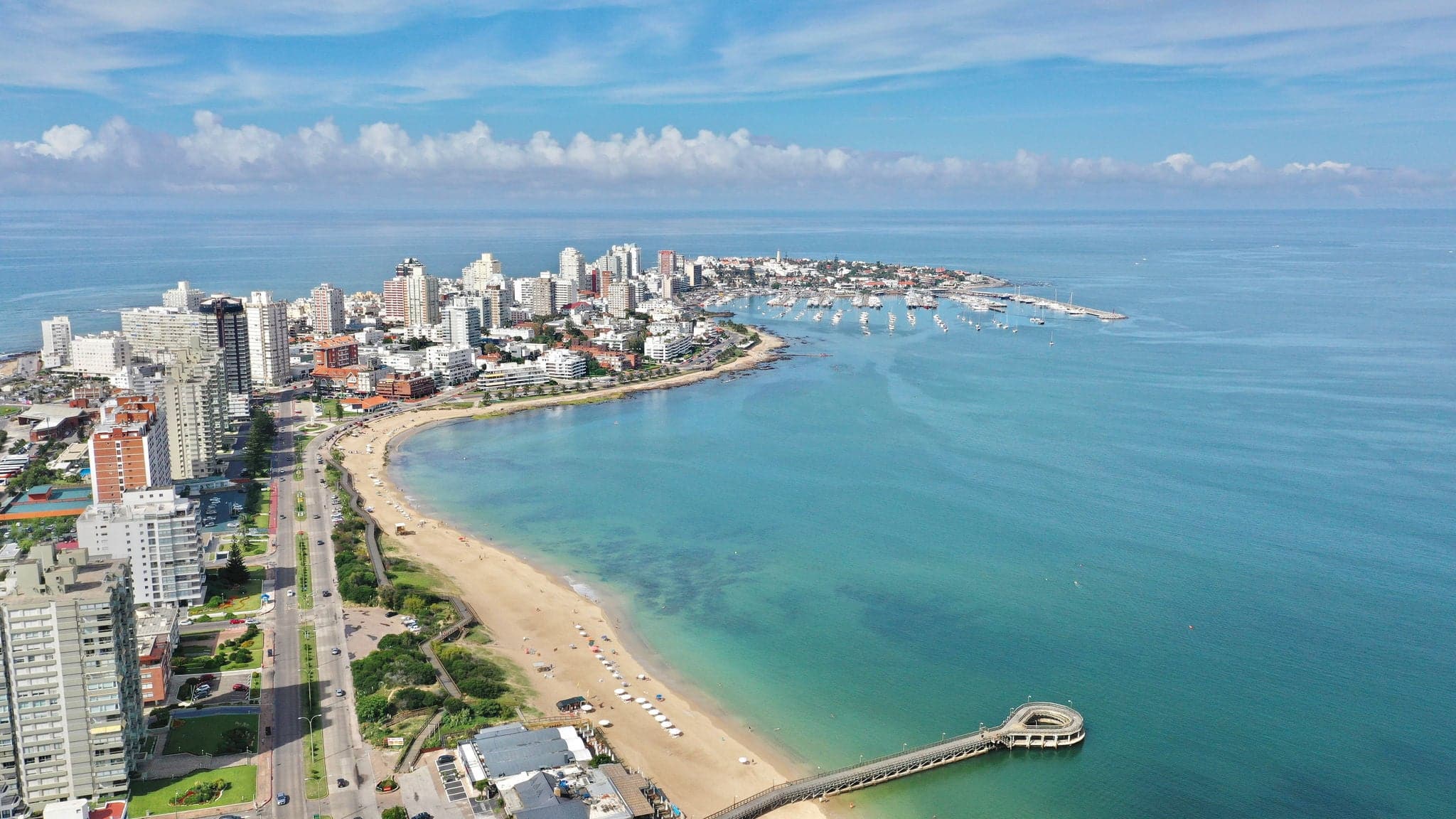 Wonderful panoramic view of Punta del Este main avenue and the seashore. Punta del Este, Uruguay