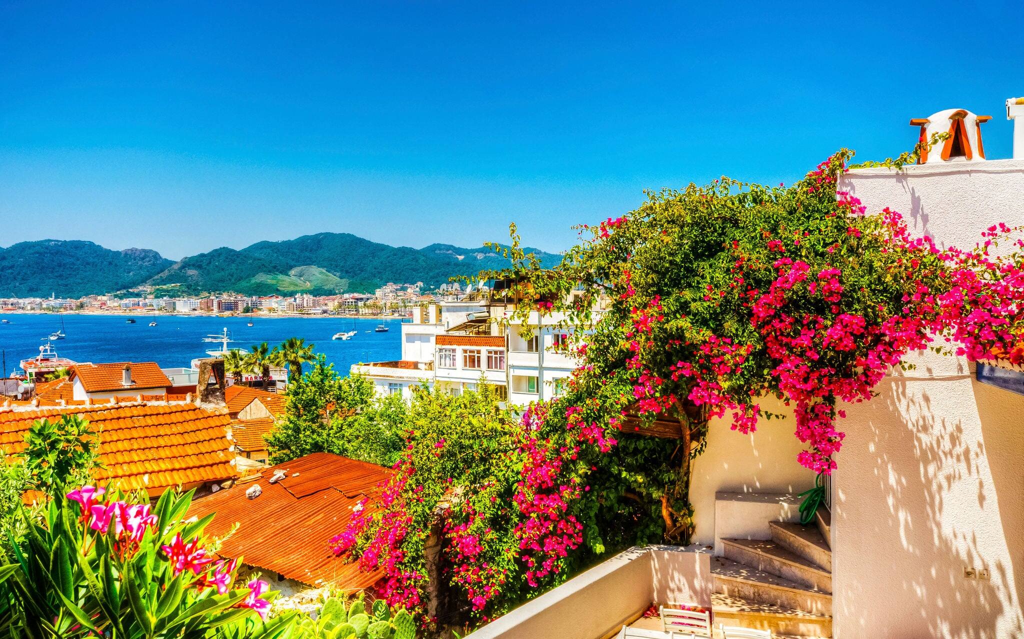 Colorful Mediterrannean street in Marmaris Town