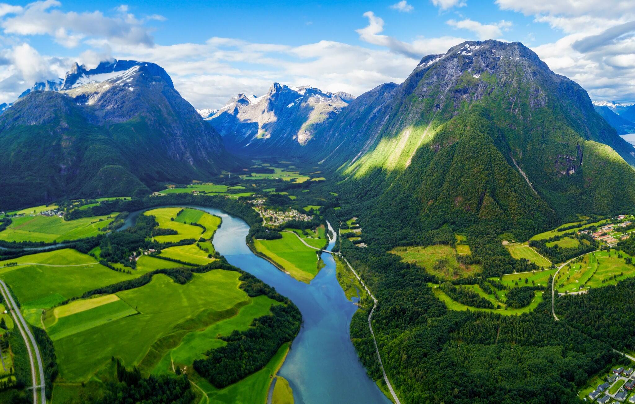 Andalsnes aerial panoramic view, Andalsnes is a town in Rauma Municipality in Norway.