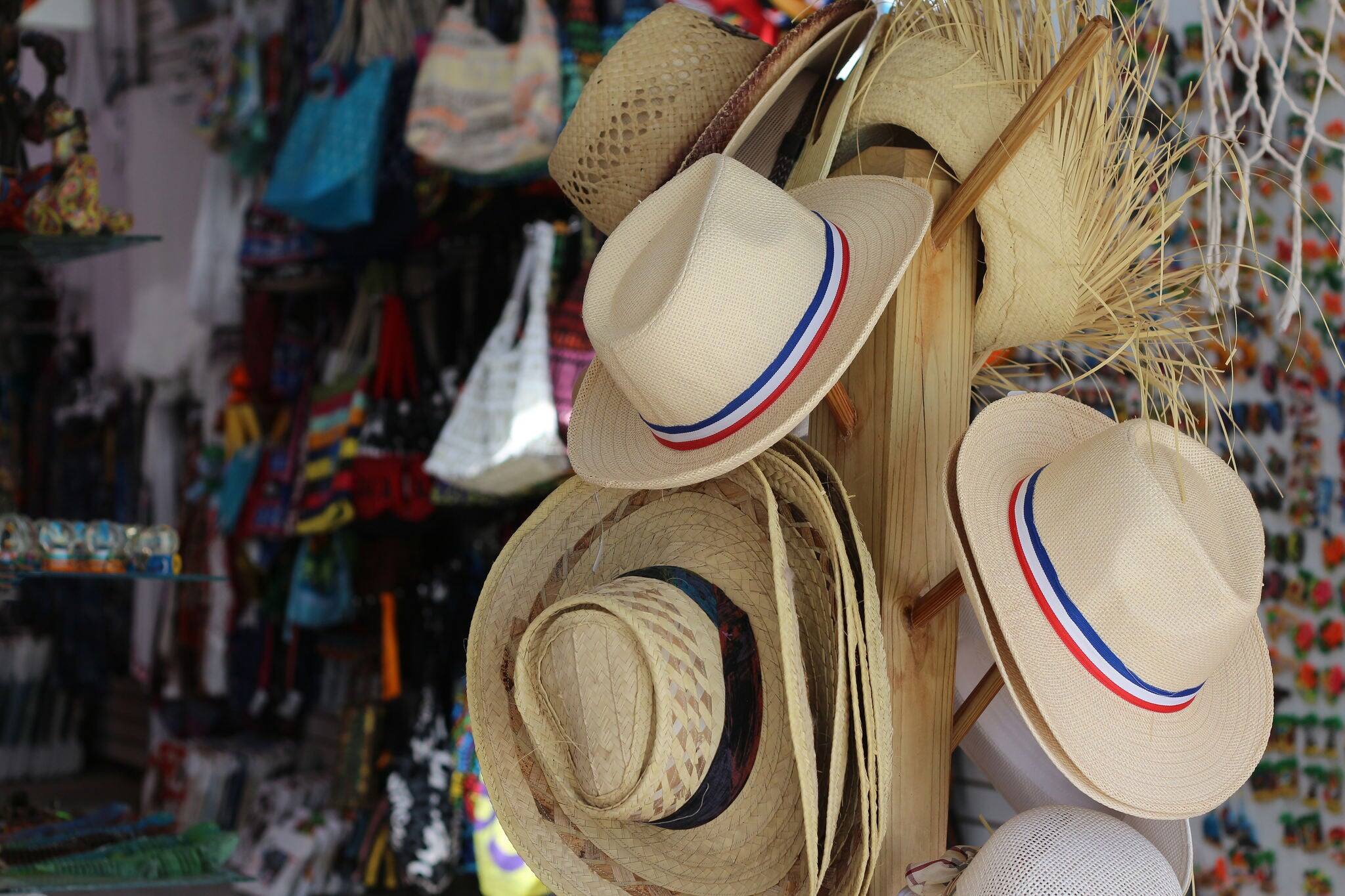 Sale of hats in a gift shop at the Bayahibe beach, Dominican Republic