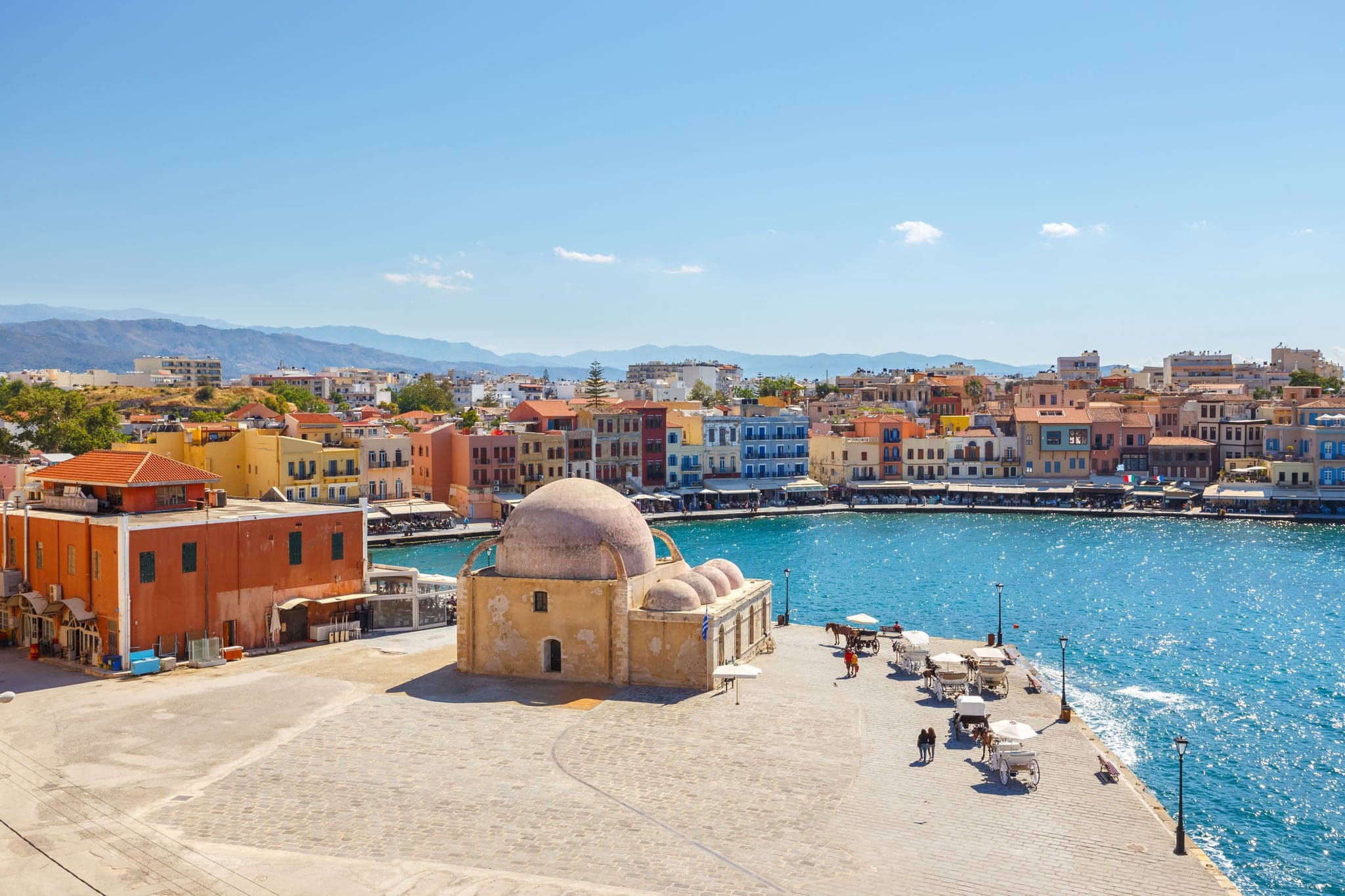 View of the old port of Chania on Crete, Greece