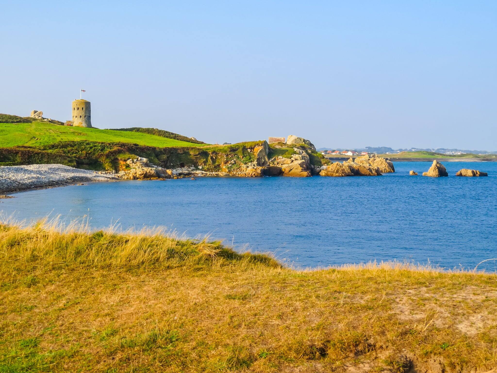 Seacoast and view of the gulf. Landscape on the Guernsey, Channel Islands