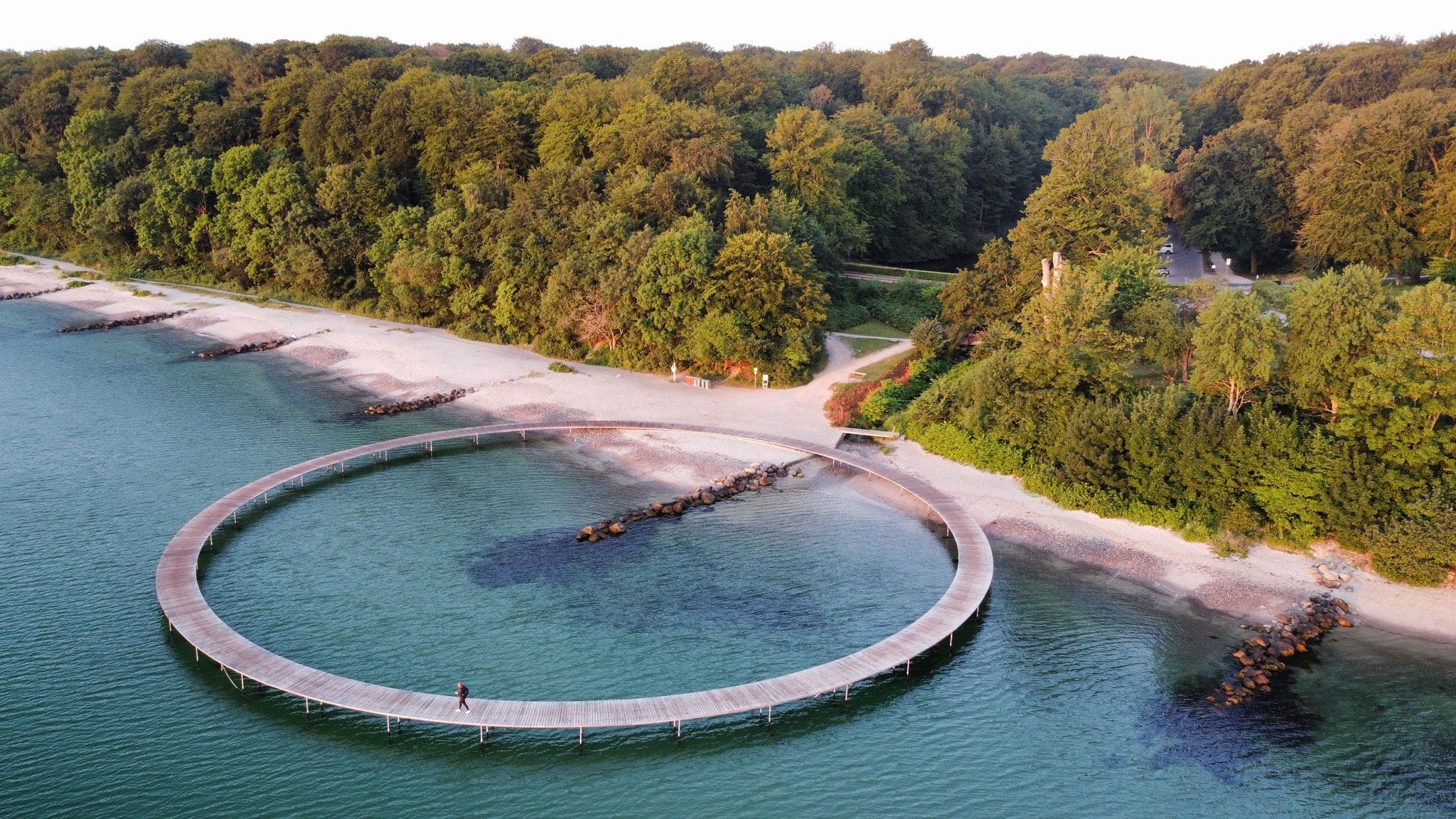 Drone photography of The Infinity Bridge in Aarhus, Denmark