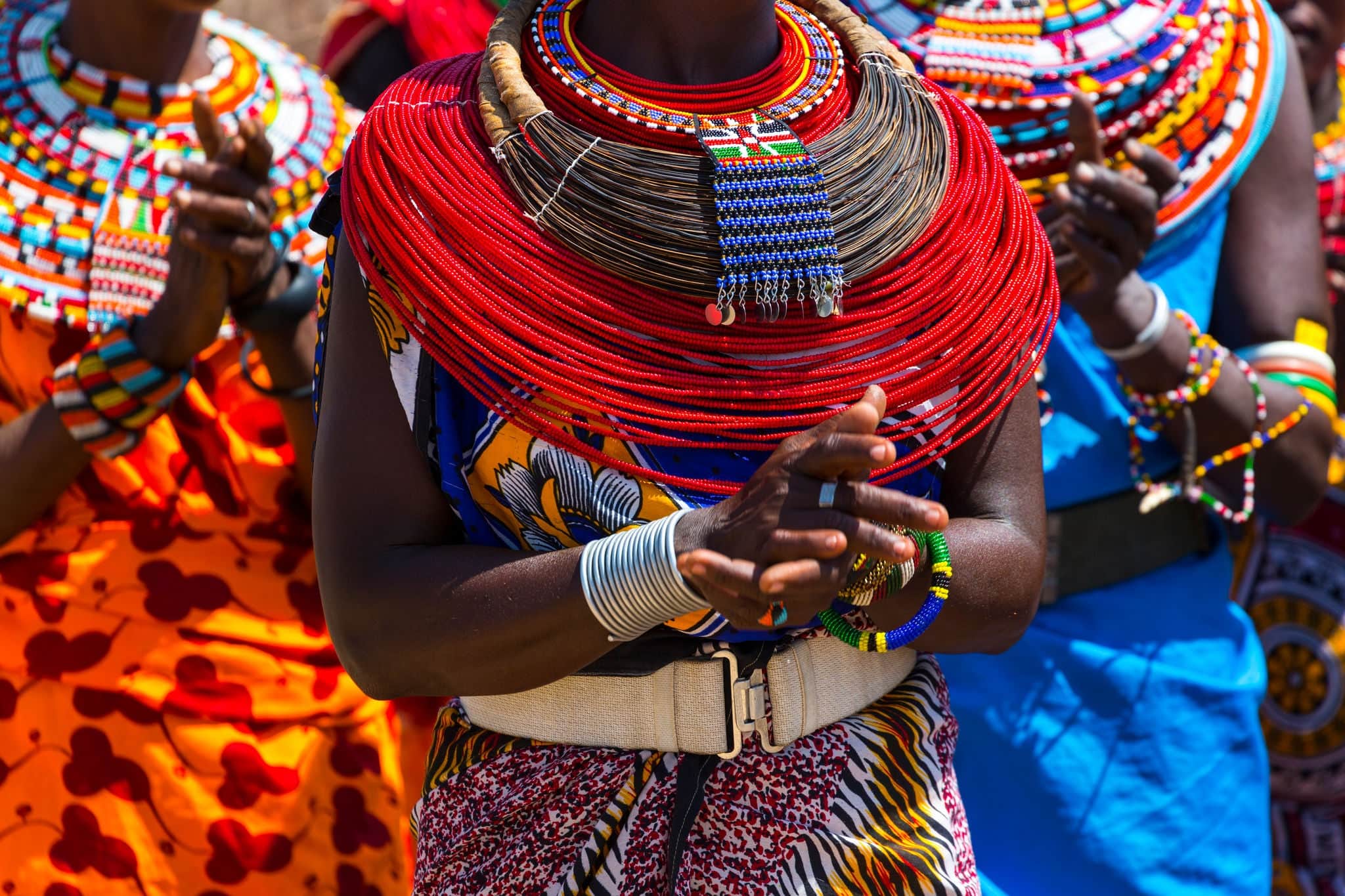 Details of the ornamentation of the Samburu people in the Samburu National Park in Kenya, Africa