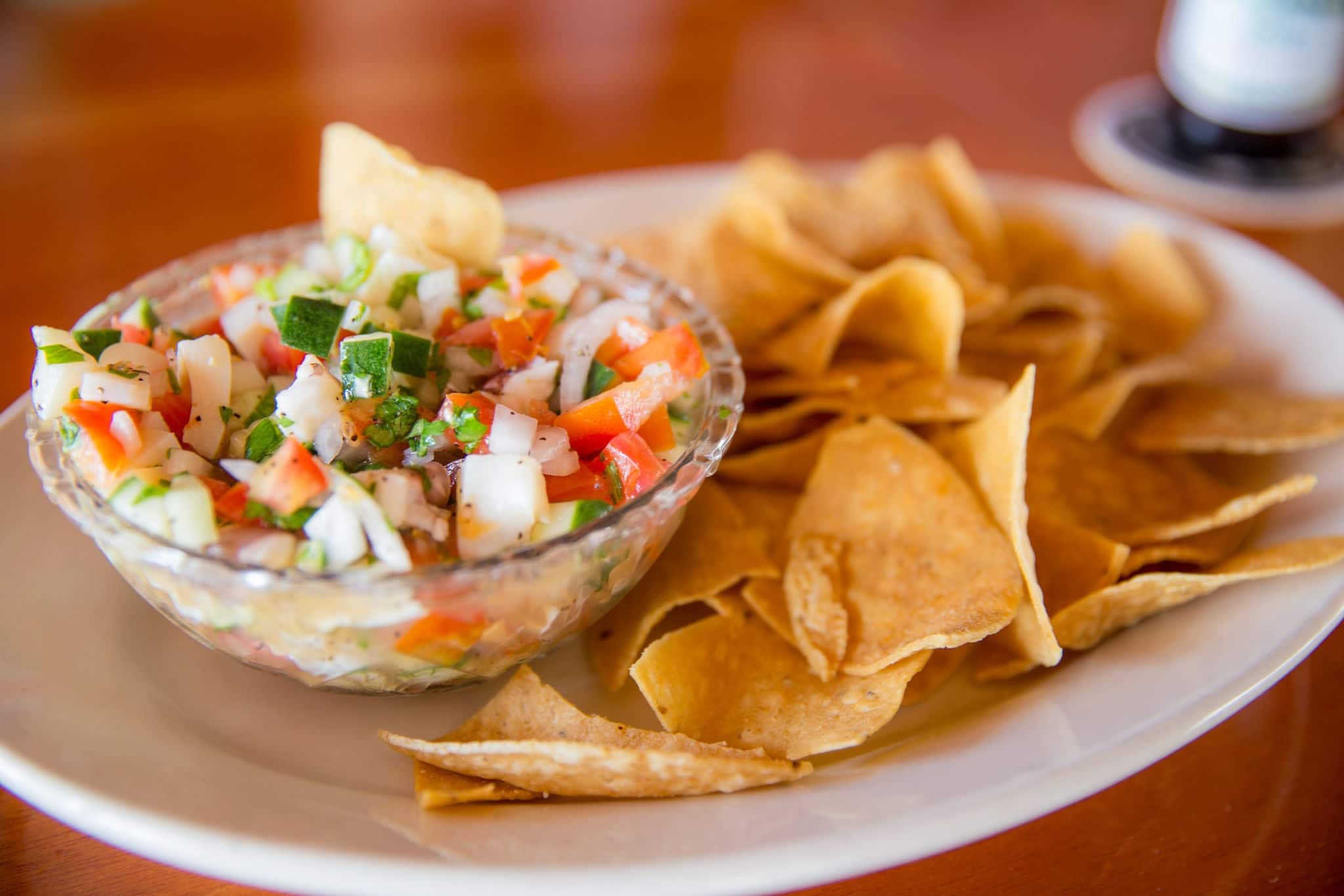 Conch Ceviche with Chips as an appetizer