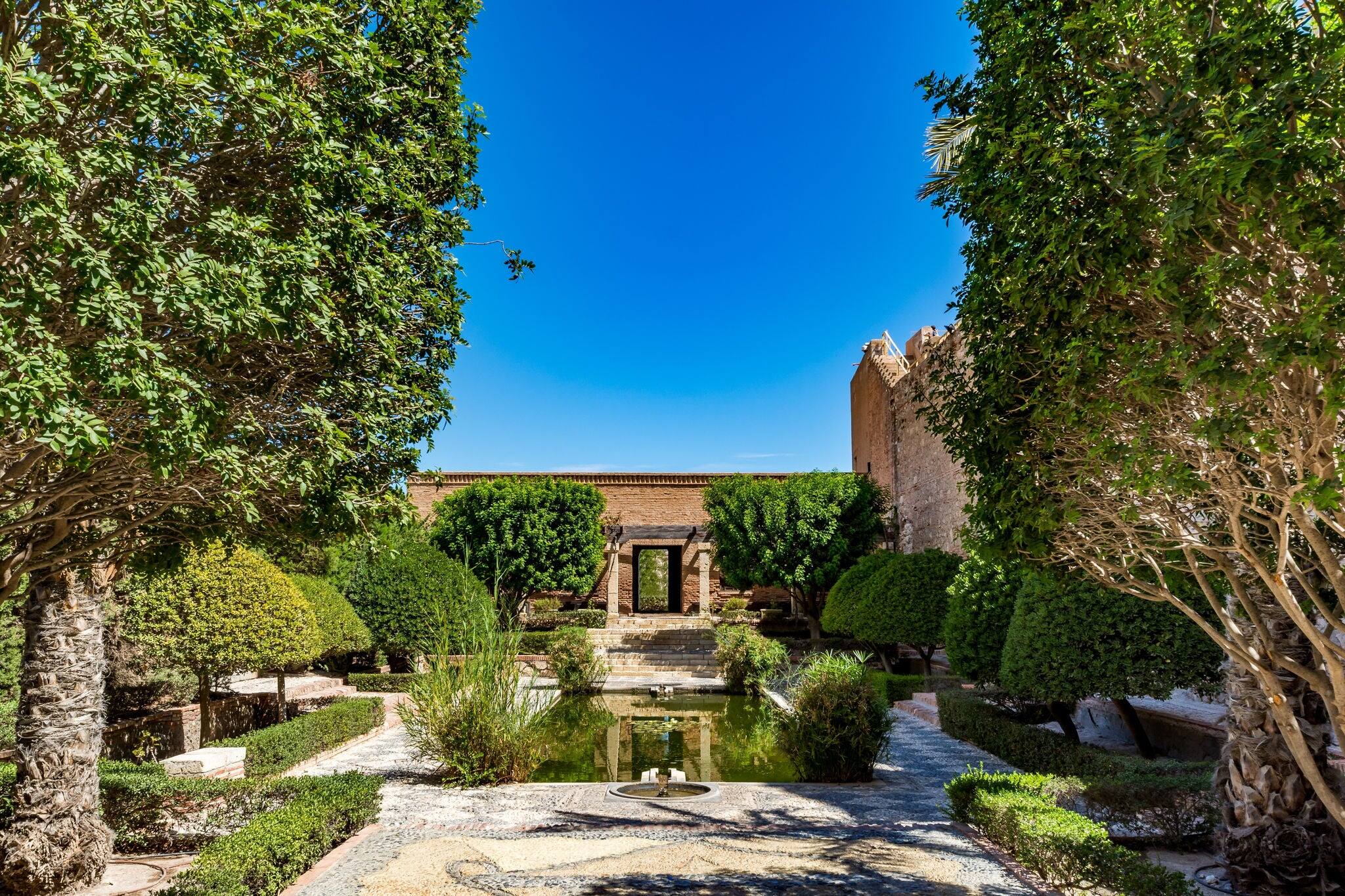 View of the beautiful gardens in the Almeria castle (Alcazaba of Almeria), Spain