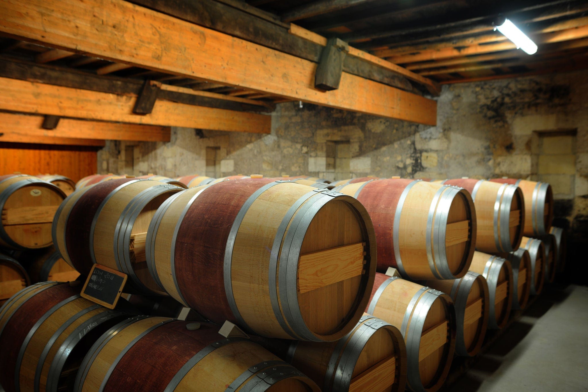 Wine barrels in winery