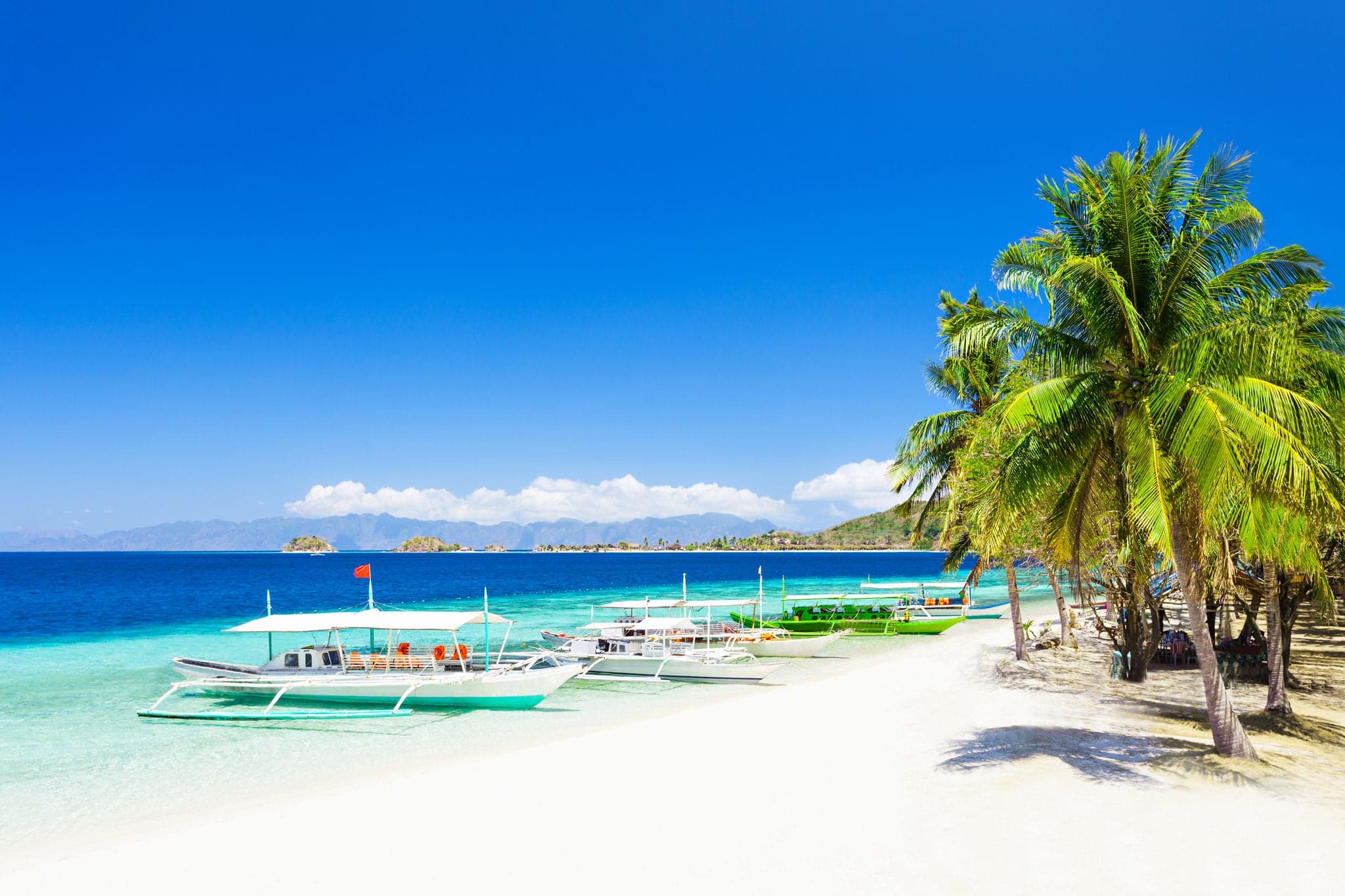 Filipino boat in the sea near the beauty beach at Boracay island, Philippines