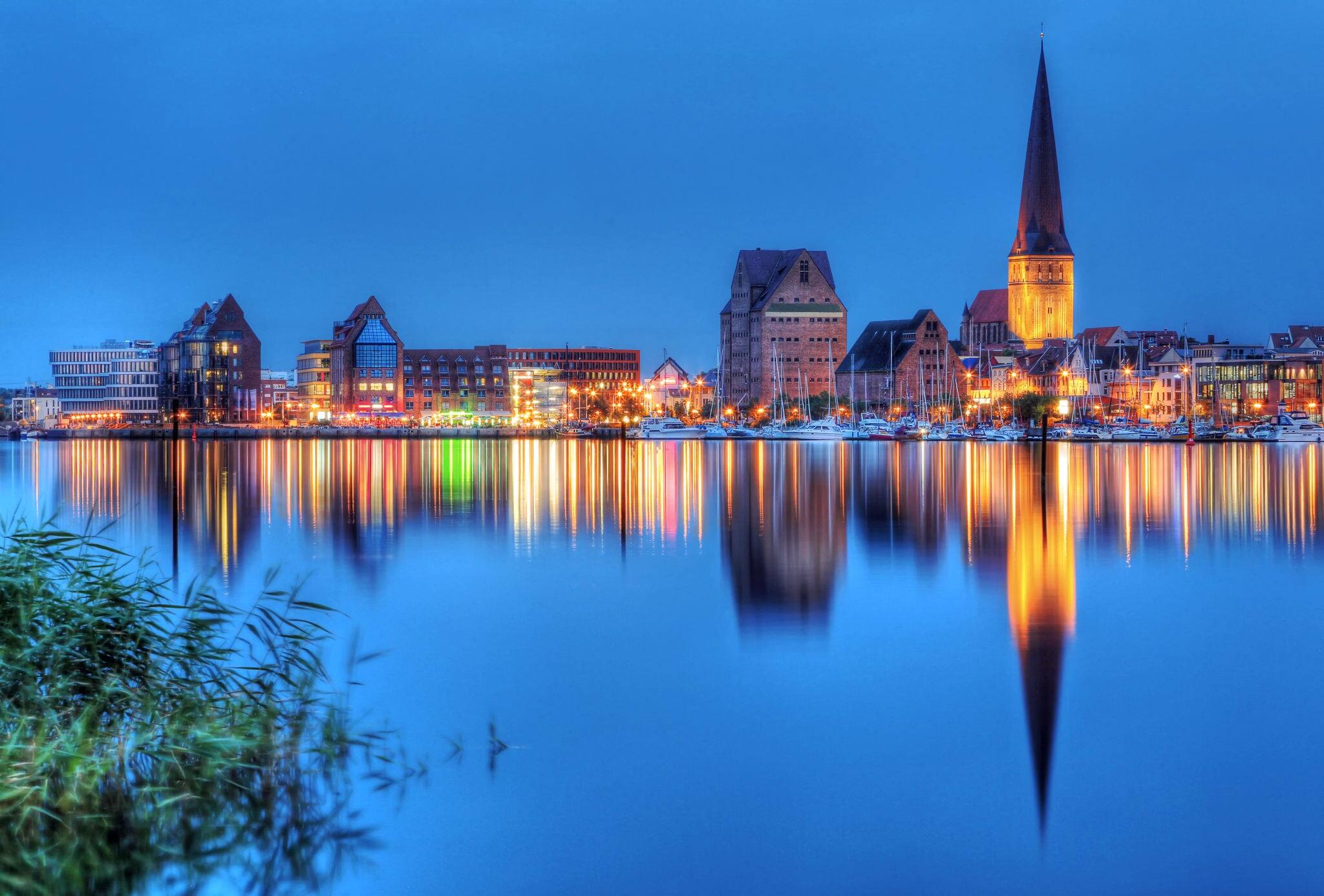 City port of Rostock by night (Mecklenburg-Vorpommern, Germany)