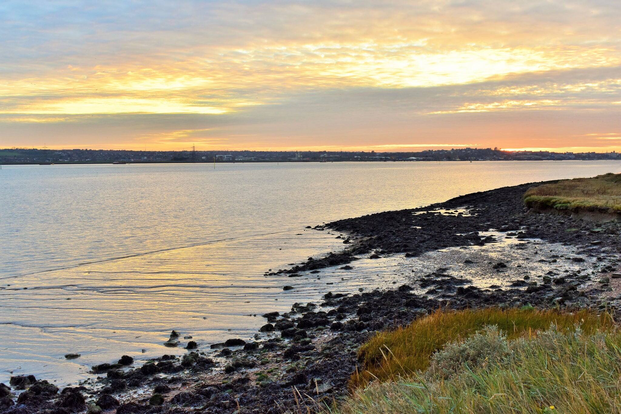River Thames Estuary, north bank of the river at a location near East Tilbury, England.