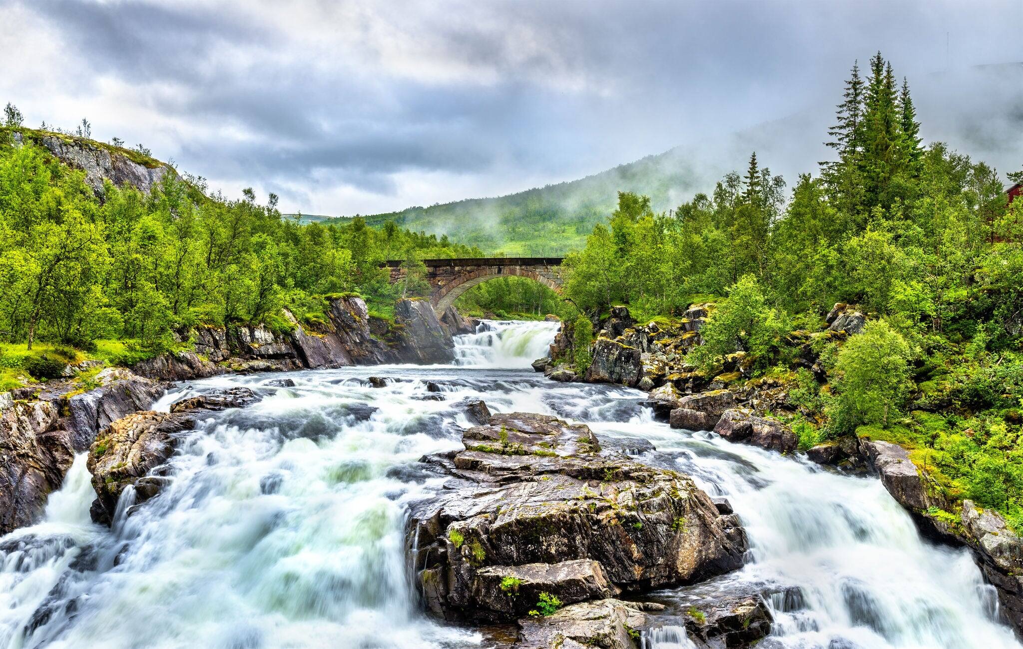 Voringsfossen waterfall on the Bjoreia river in Hordaland, Norway