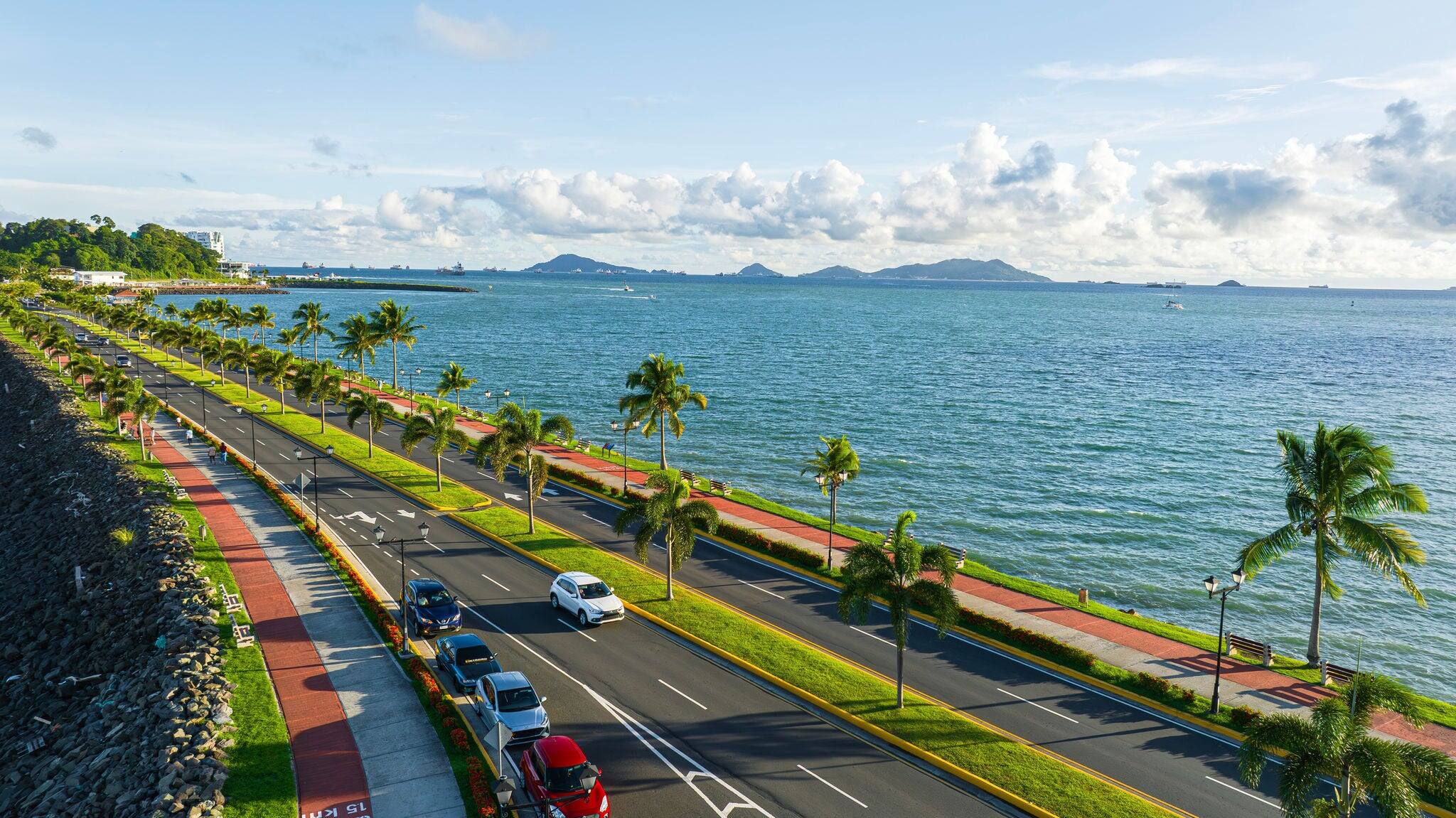 Aerial view of Panama, Cosway, Amador, Camineria, Bridge of the Americas, Panama Canal, Biomuseum