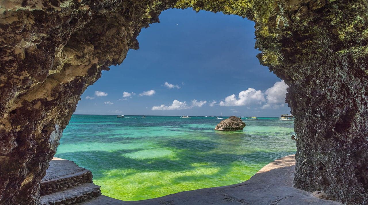 Seaview from the cave at Boracay island White Beach of Philippines
