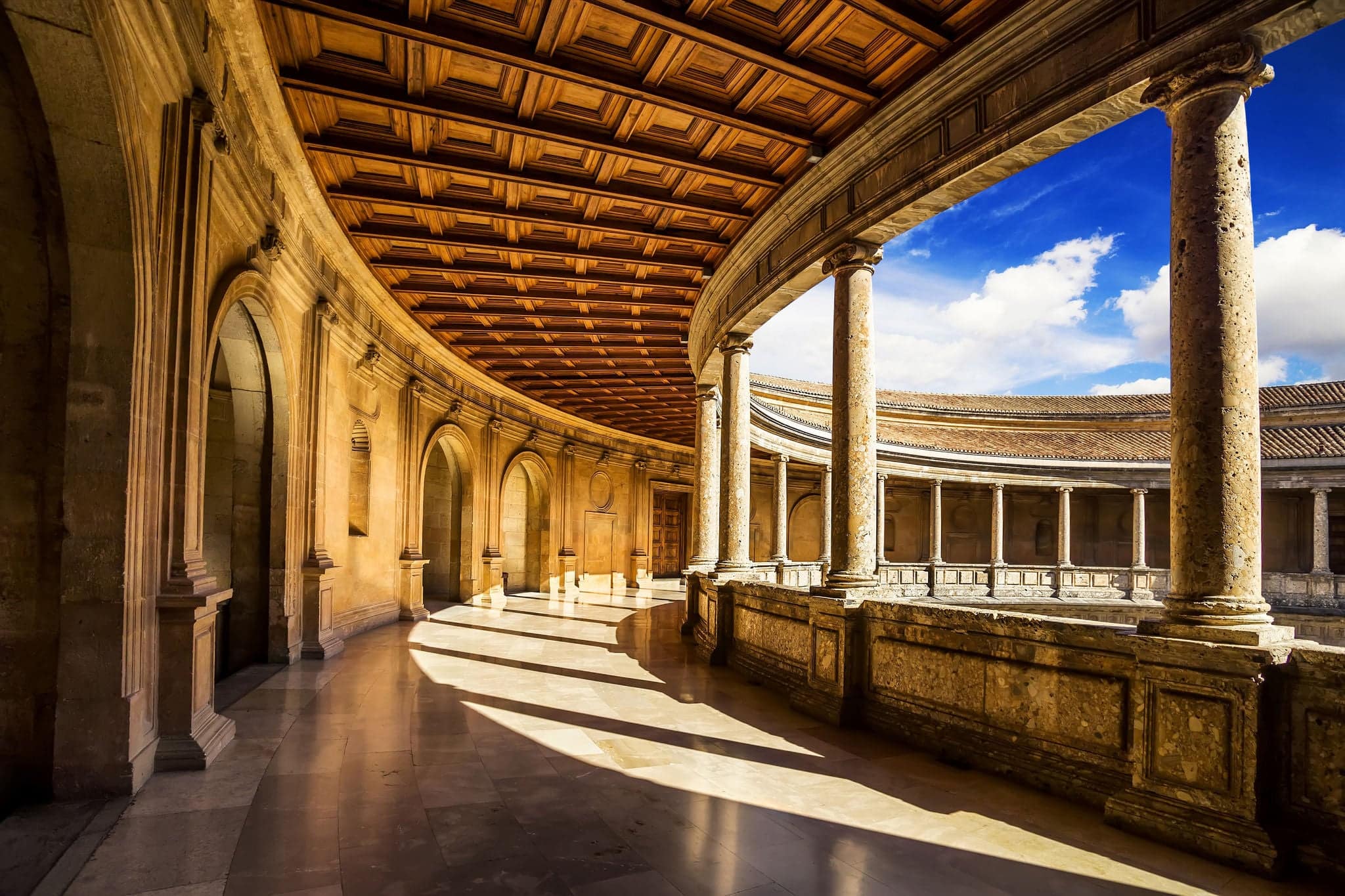 Courtyard of the Palacio de Carlos V in La Alhambra, Granada, Spain.