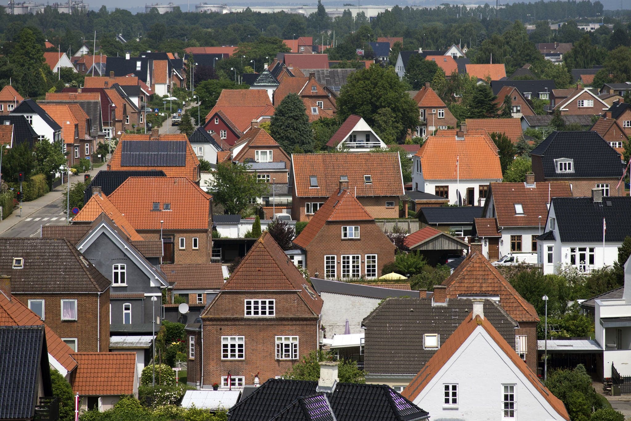 Fredericia City, Denmark, Scandinavia. High up view a beautiful hot summer day.