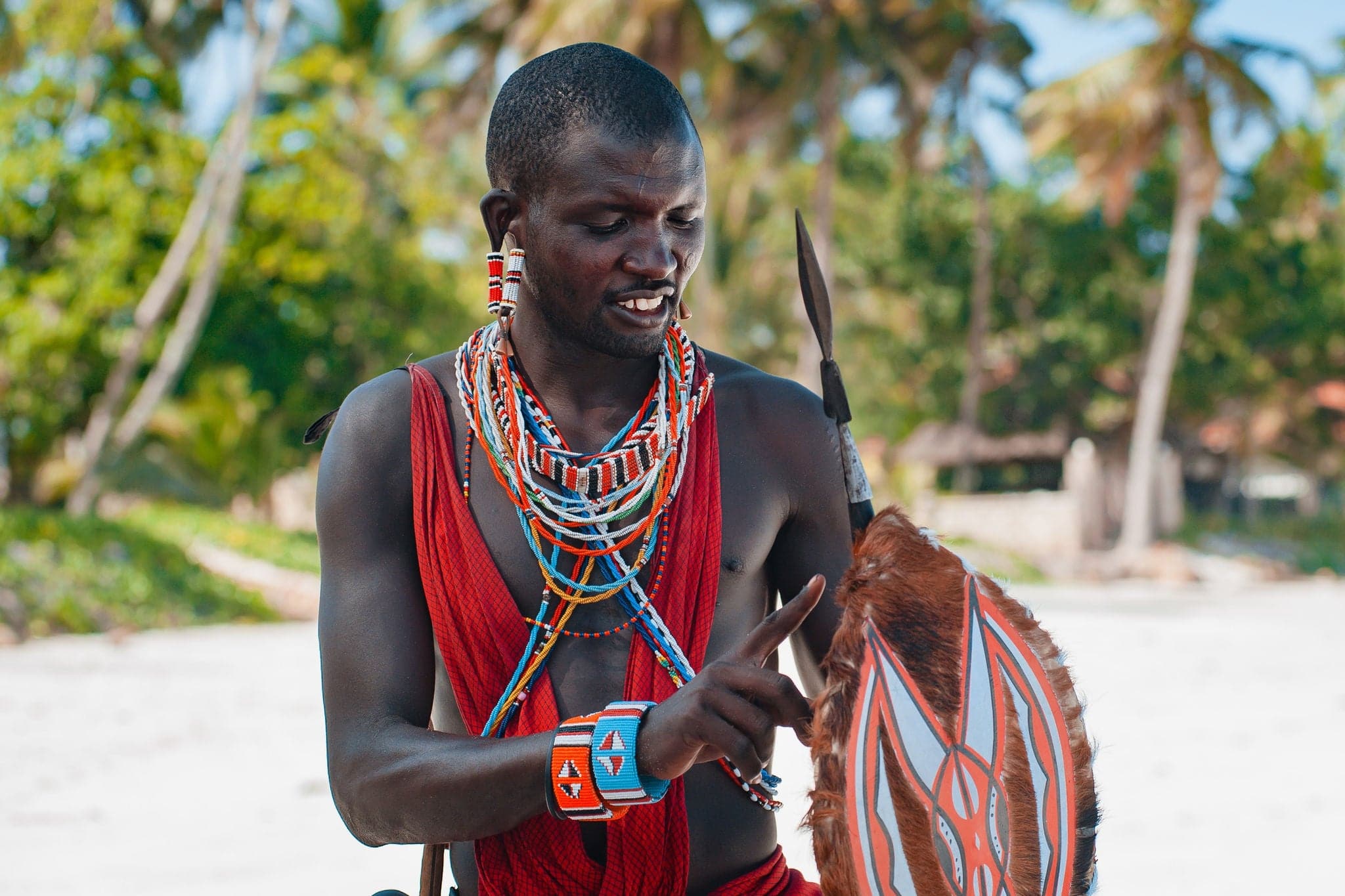 Maasai warrior on the beach. Diani Beach, Kenya Mombasa