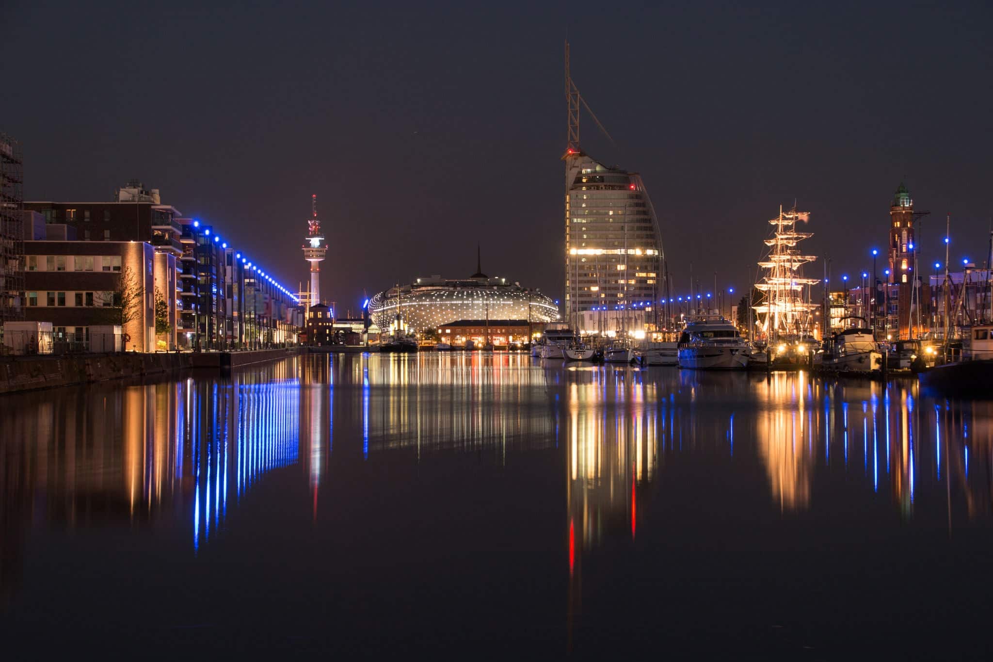 Skyline of Bremerhaven by night