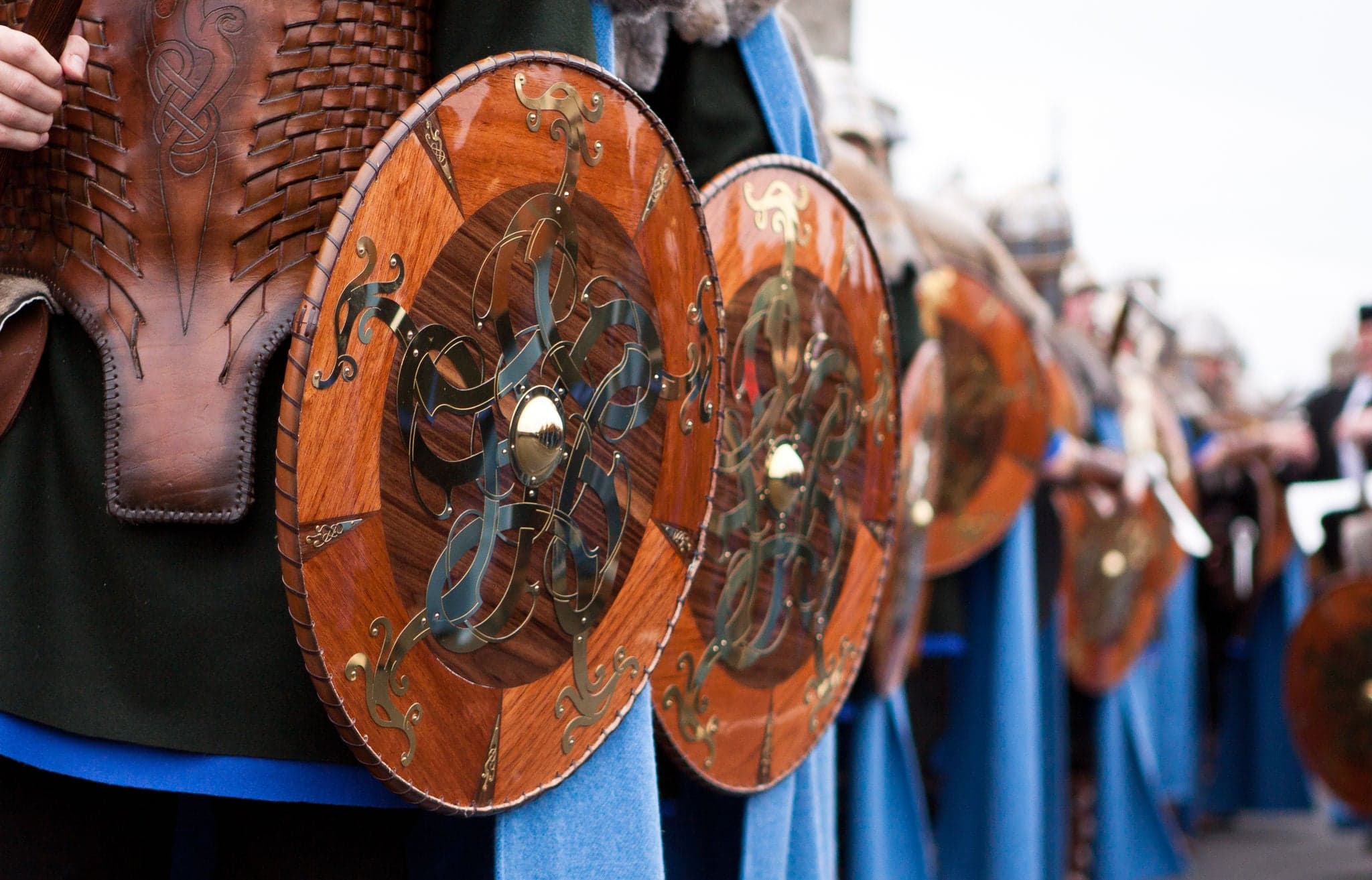 The 2011 Up Helly Aa photographed as vikings march the streets of Lerwick. Up Helly Aa is a viking fire festival unique to the Shetland Isles, North of Scotland, UK.