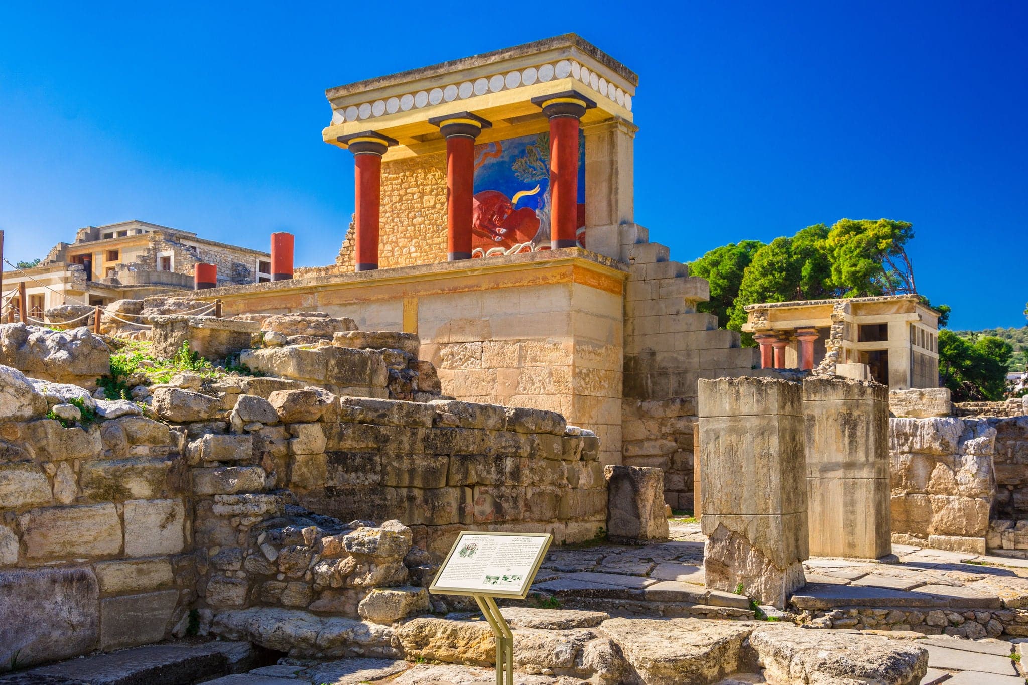 Old walls of Knossos near Heraklion. The ruins of the Minoan palaces is the largest archaeological site of all the palaces in Mediterranean island of Crete, UNESCO tentative list, Greece