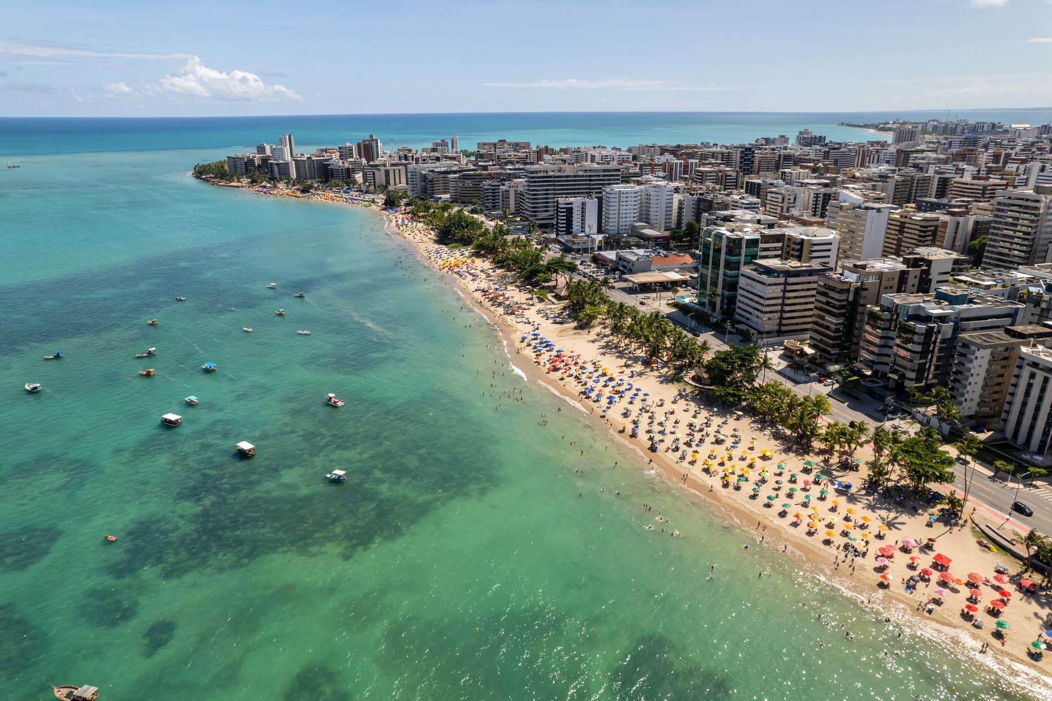 Aerial view of beaches in Maceio, Alagoas, Northeast region of Brazil.