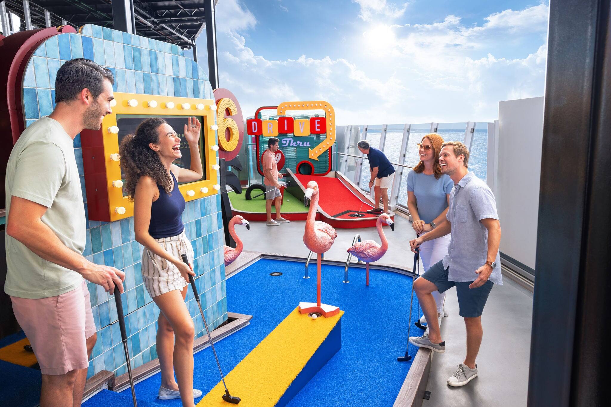Family playing mini golf on cruise ship