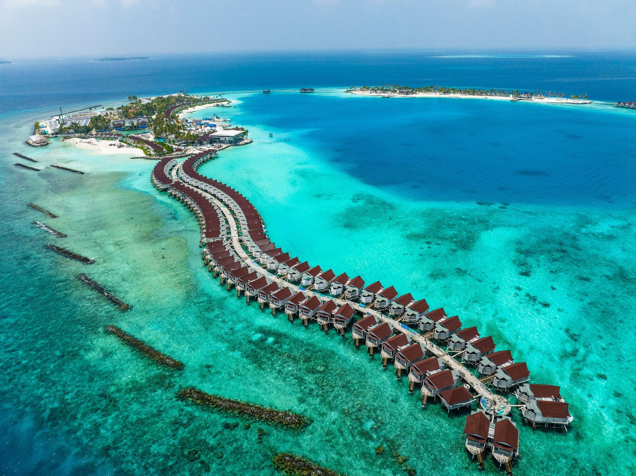 Vista aérea, Maldivas, Atoll del norte de Malé, Océano Índico