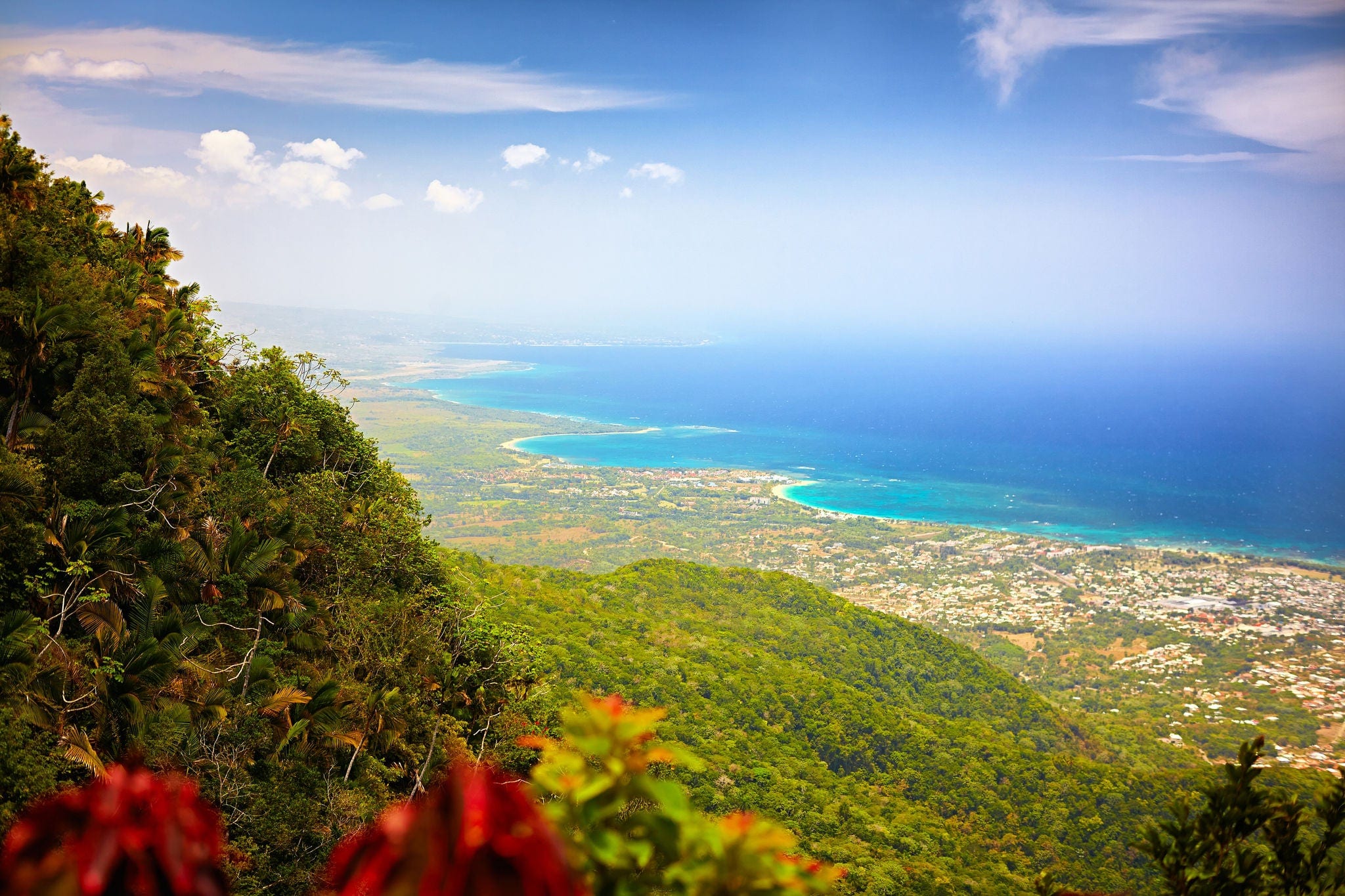 fascinating view on Puerto Plata city and Atlantic ocean from the top of Pico Isabel de Torres, Dominican Republic