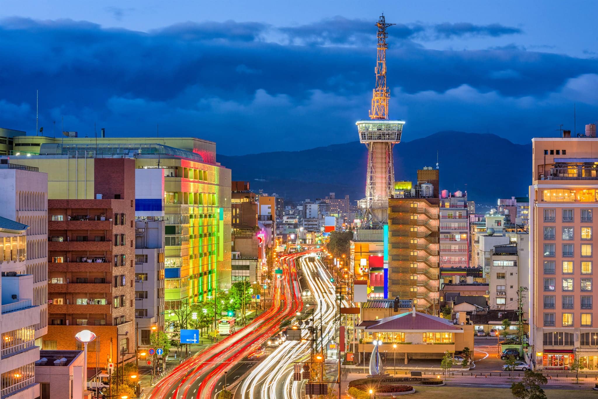 Beppu, Kyushu, Japan downtown skyline.