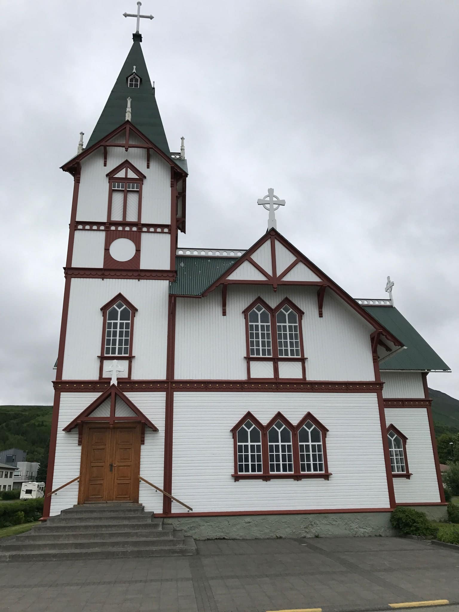 Icelandic church in the little town of Husavik, north Icleand. Husavik Church is one of the most significant landmarks in Húsavík.