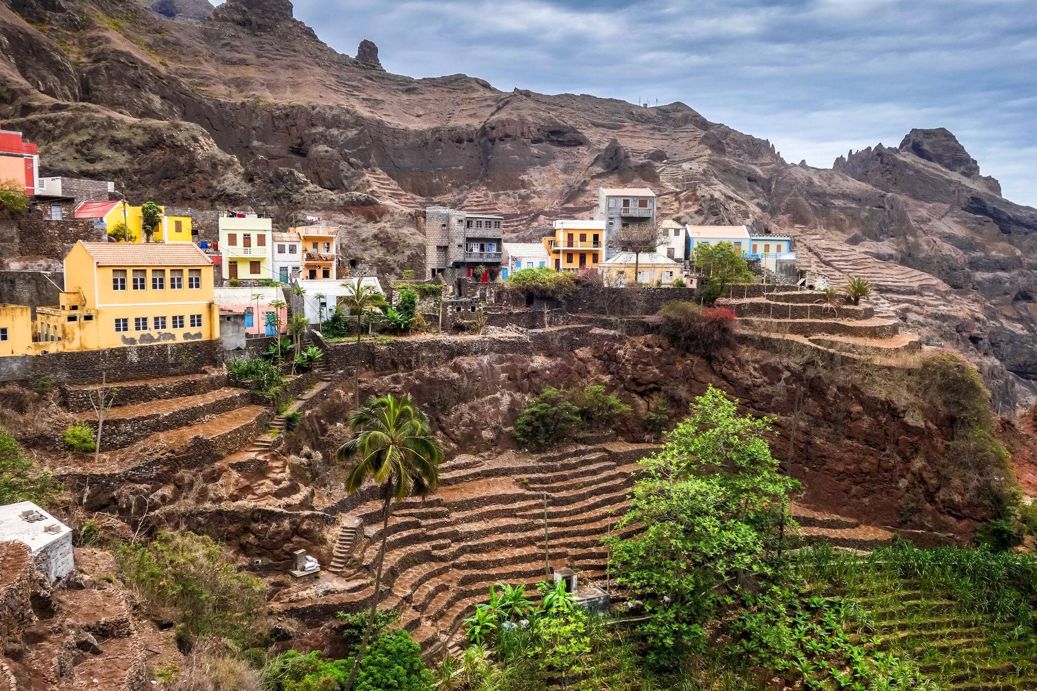 Fontainhas village and terrace fields in Santo Antao island, Cape Verde, Africa