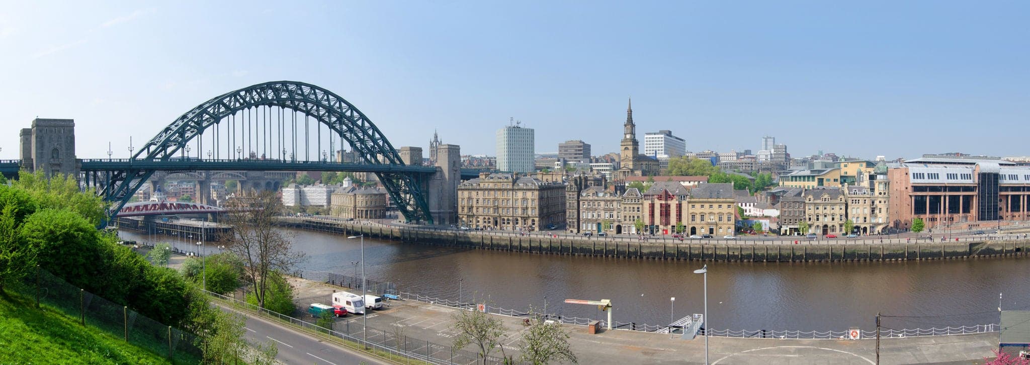 Panoramic view of the City of Newcastle, including the Tyne Bridge, from Gateshead