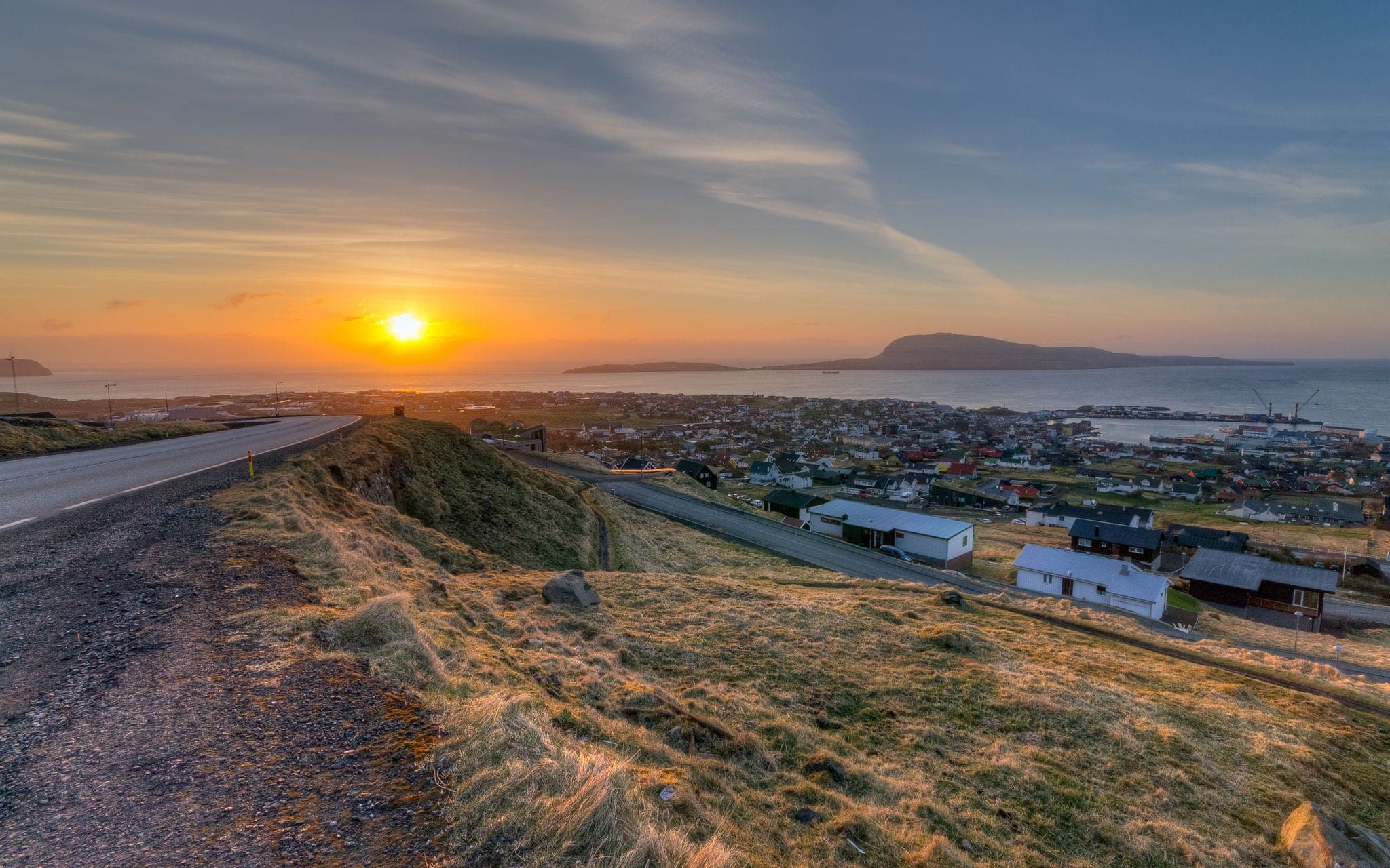Sunrise on the Capital City Torshavn, Faroe islands.