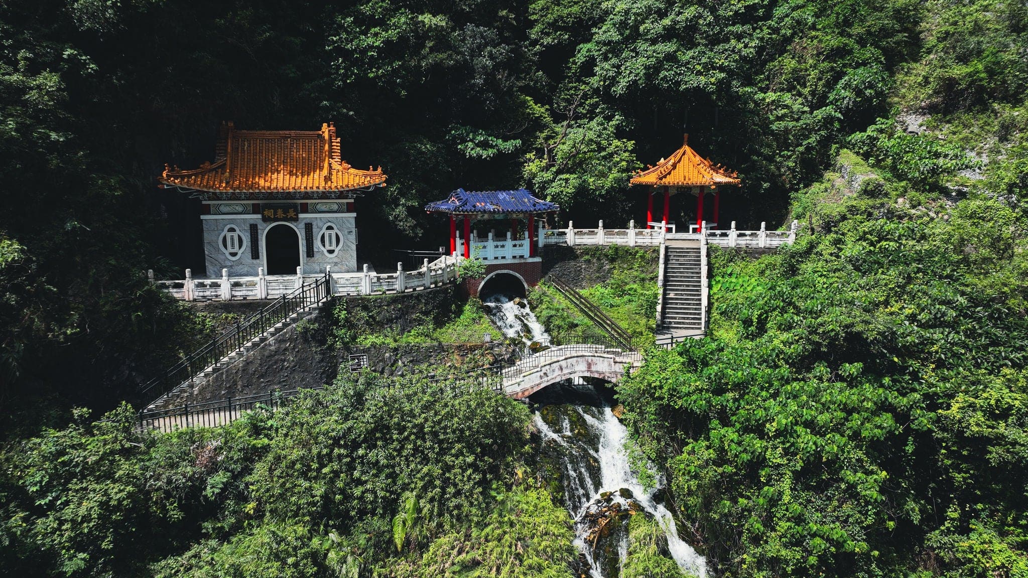 Authentic Waterfall In Taroko National Park, Hualien, Taiwan, Aerial View