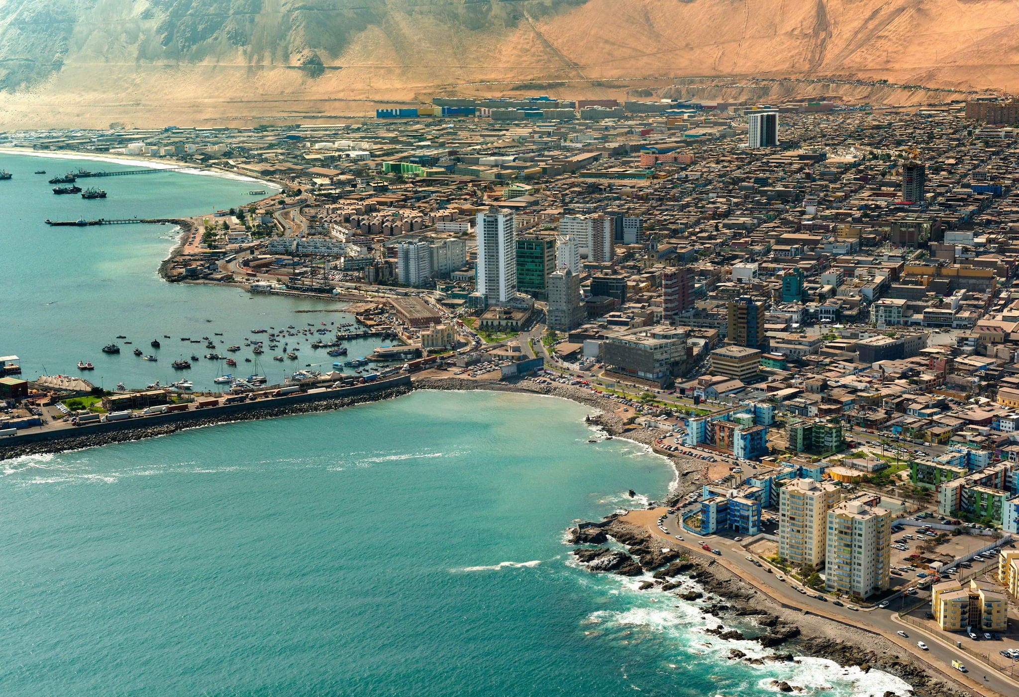 Aerial view of downtown Iquique in the Atacama Desert, Chile